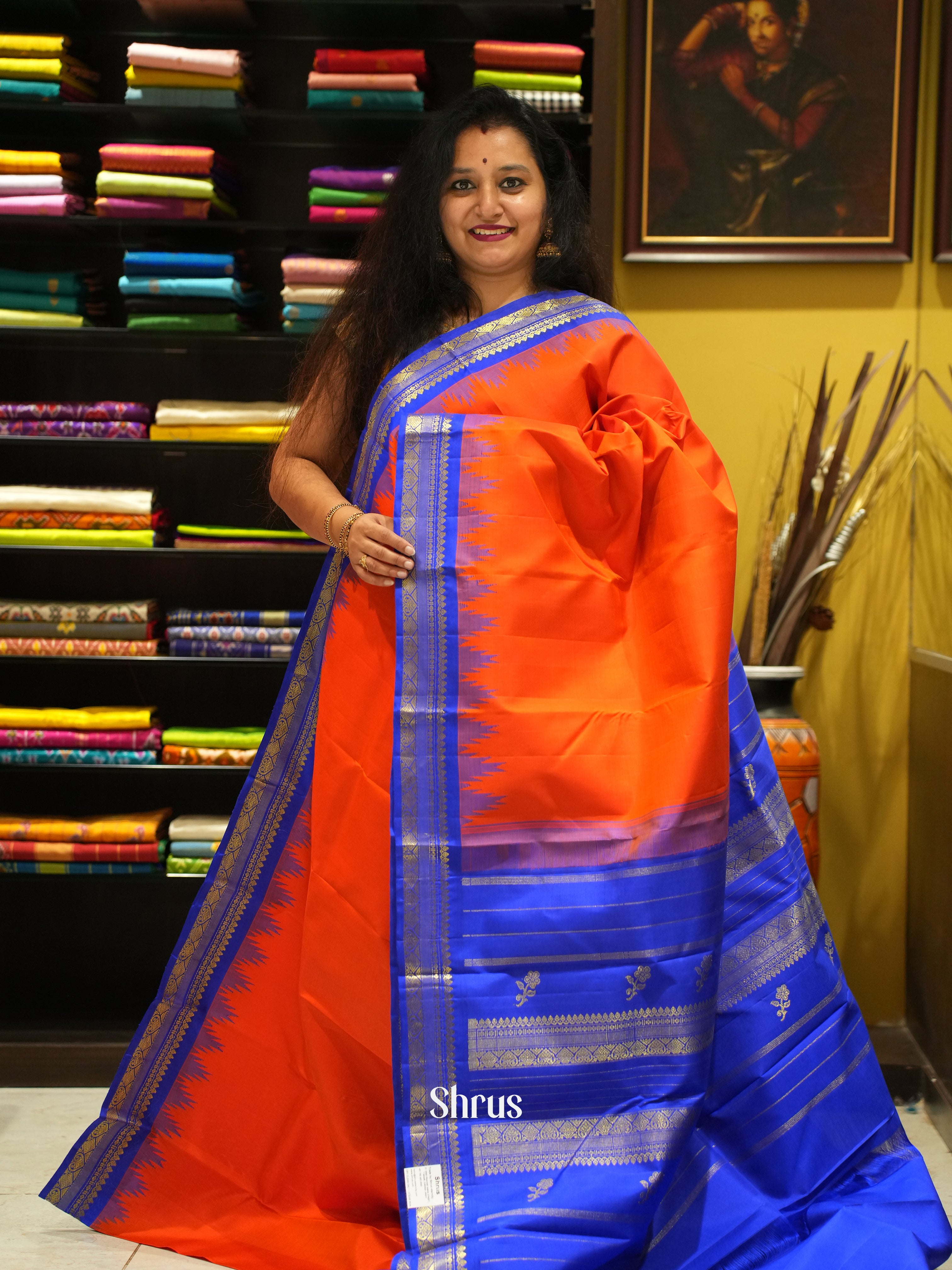 Orange And Blue - Korvai Kanchipuram Silk saree