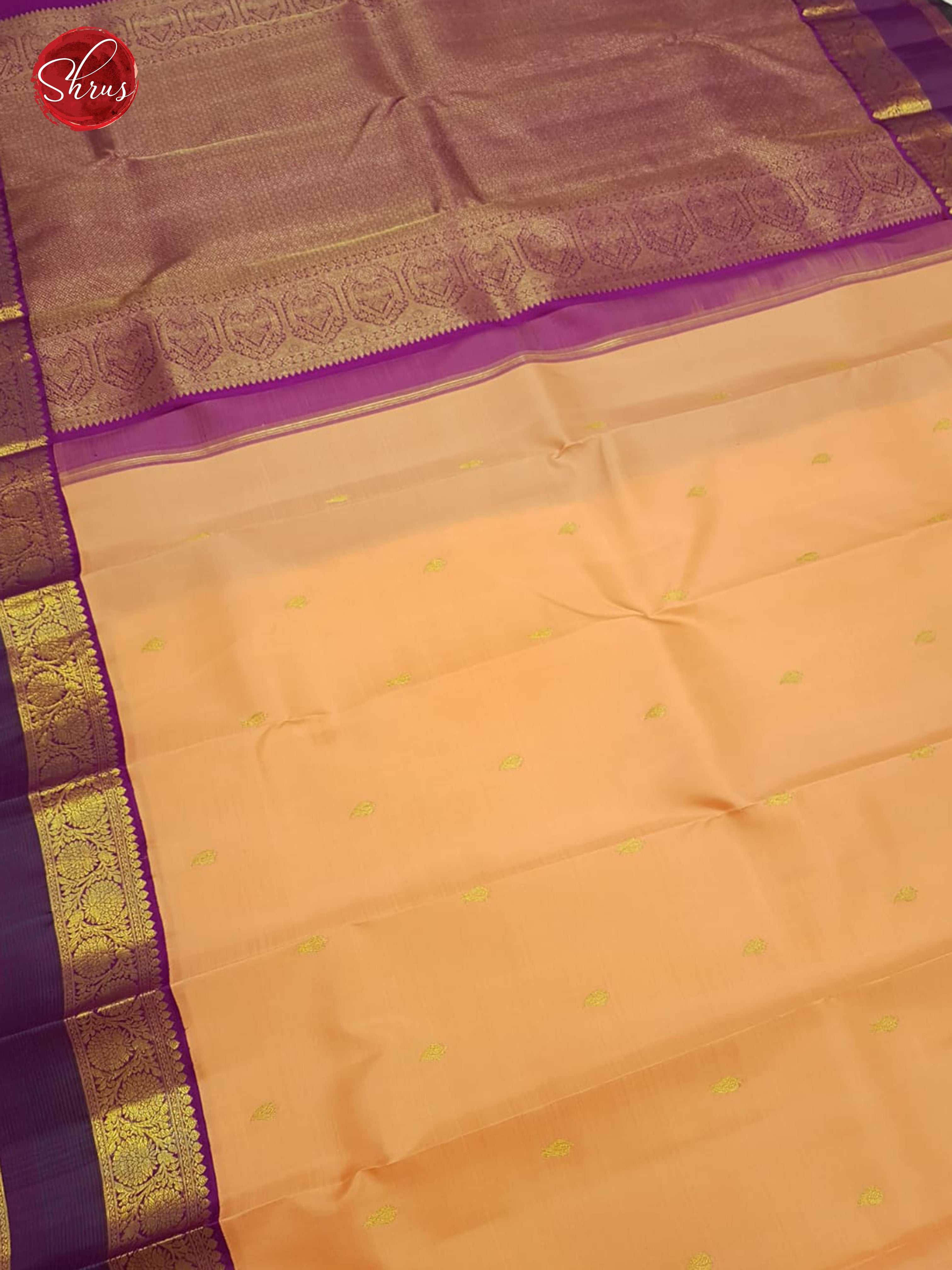 Peach & Purple - Kanchipuram Silk Saree - Shop on ShrusEternity.com