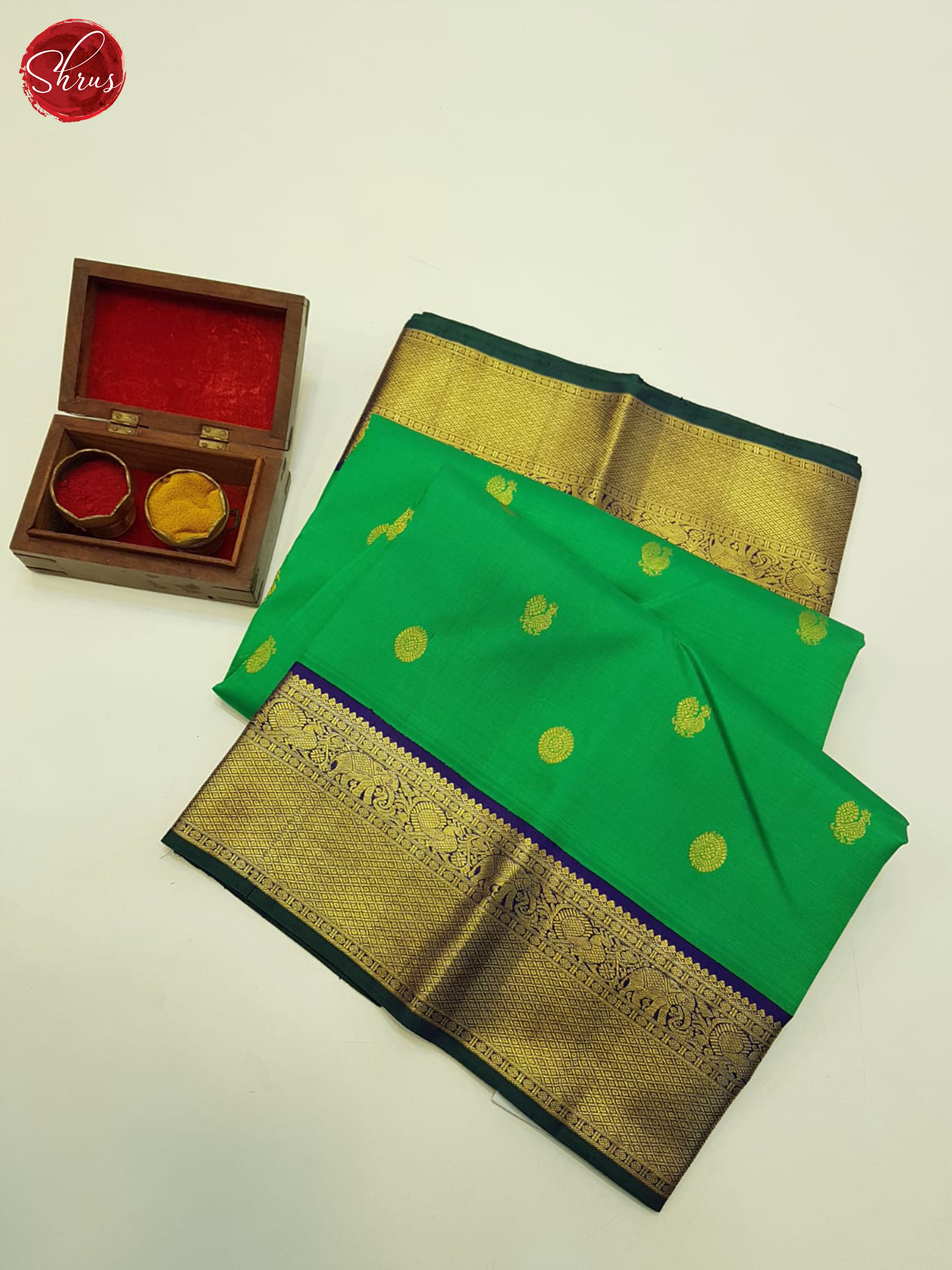 Green And Blue-Kanchipuram Silk saree - Shop on ShrusEternity.com
