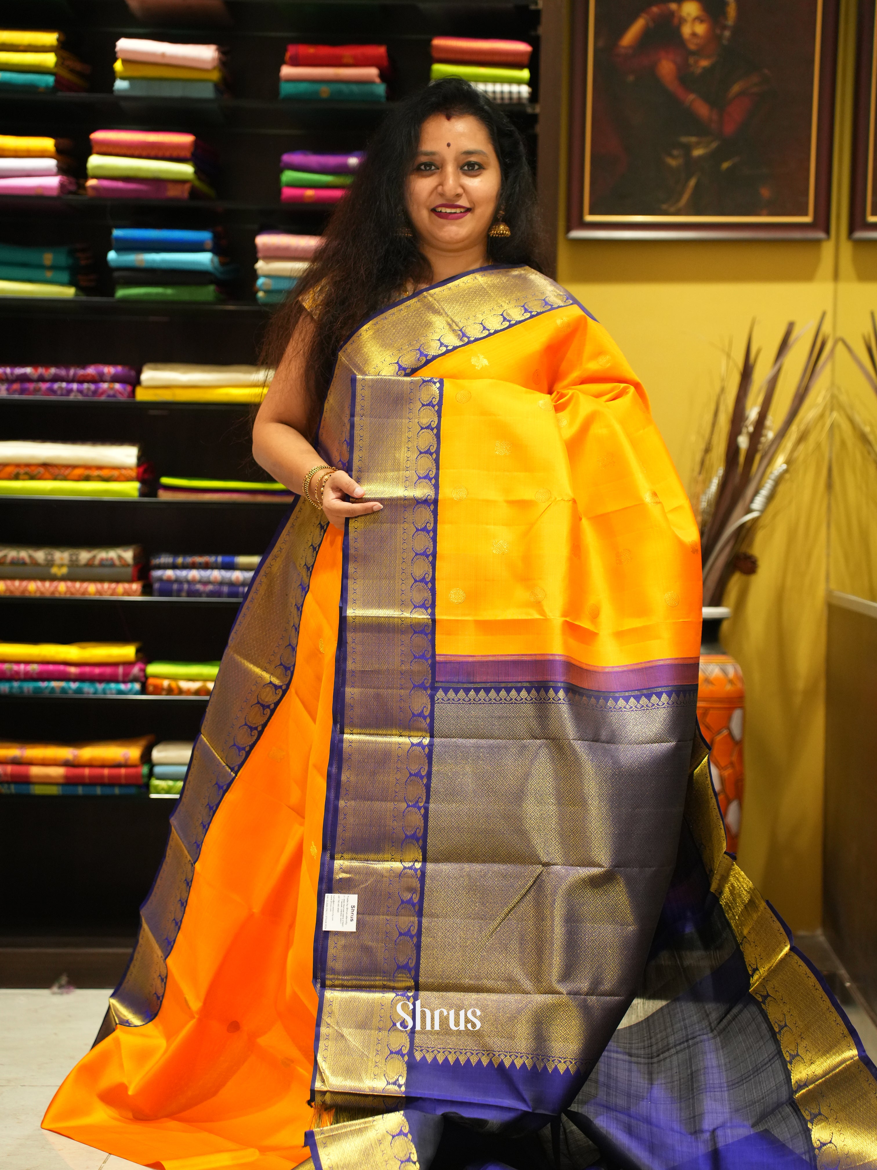 Orange & Blue - Korvai Kanchipuram Silk Saree