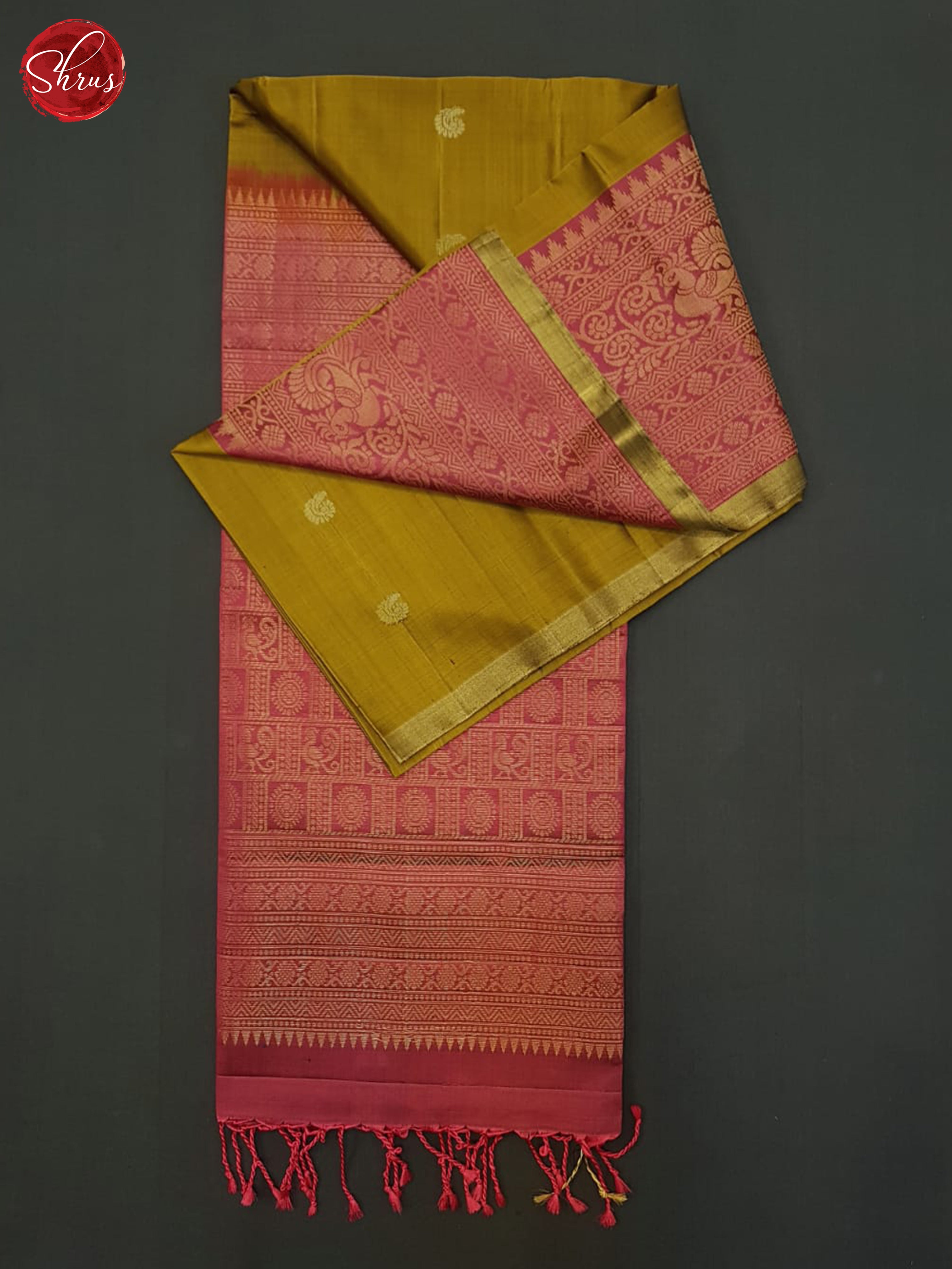 Mehandi Green & Majenta Pink - Soft Silk Halfpure Saree - Shop on ShrusEternity.com