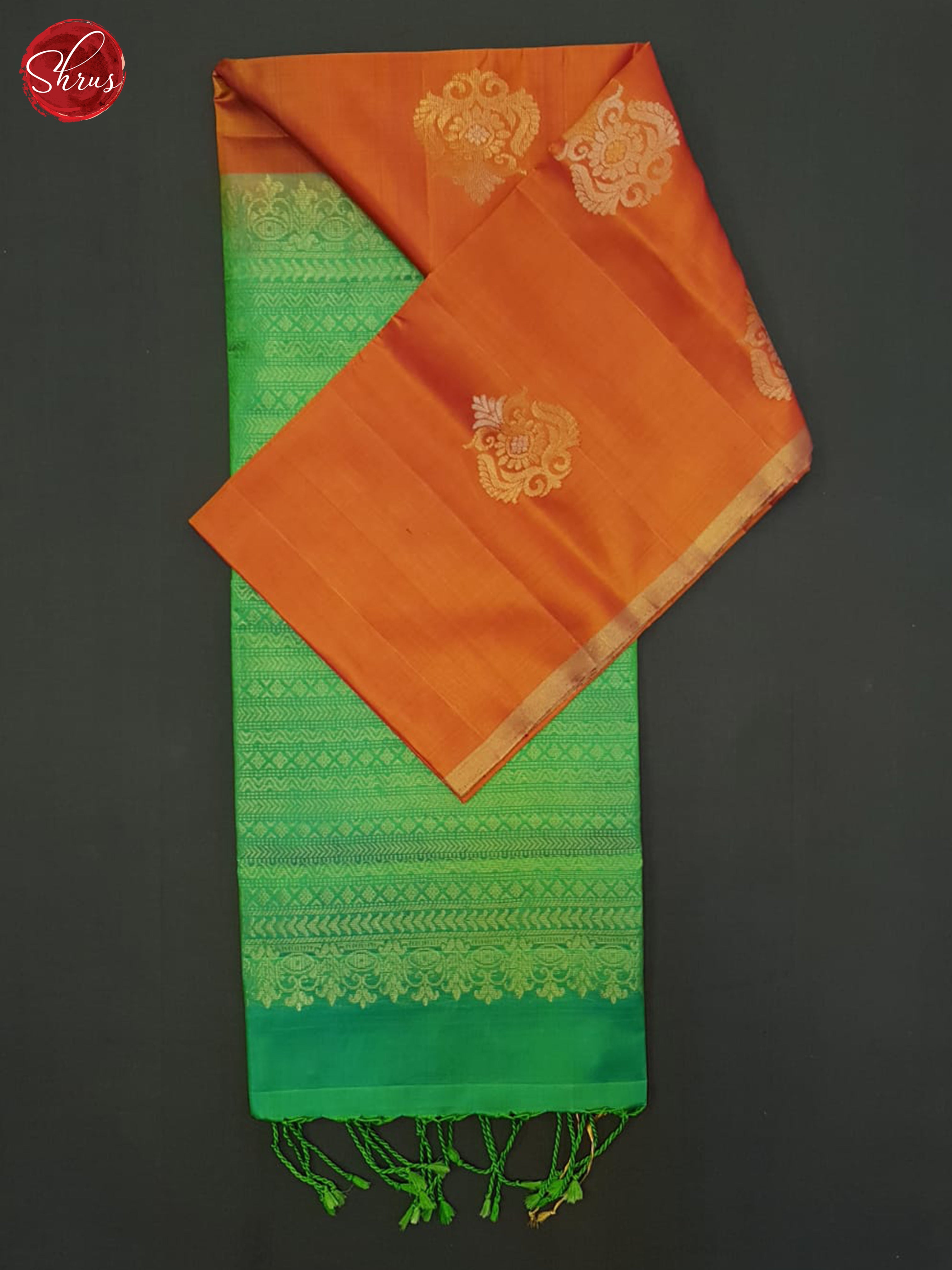 Orange & Green- Soft Silk Halfpure Saree - Shop on ShrusEternity.com