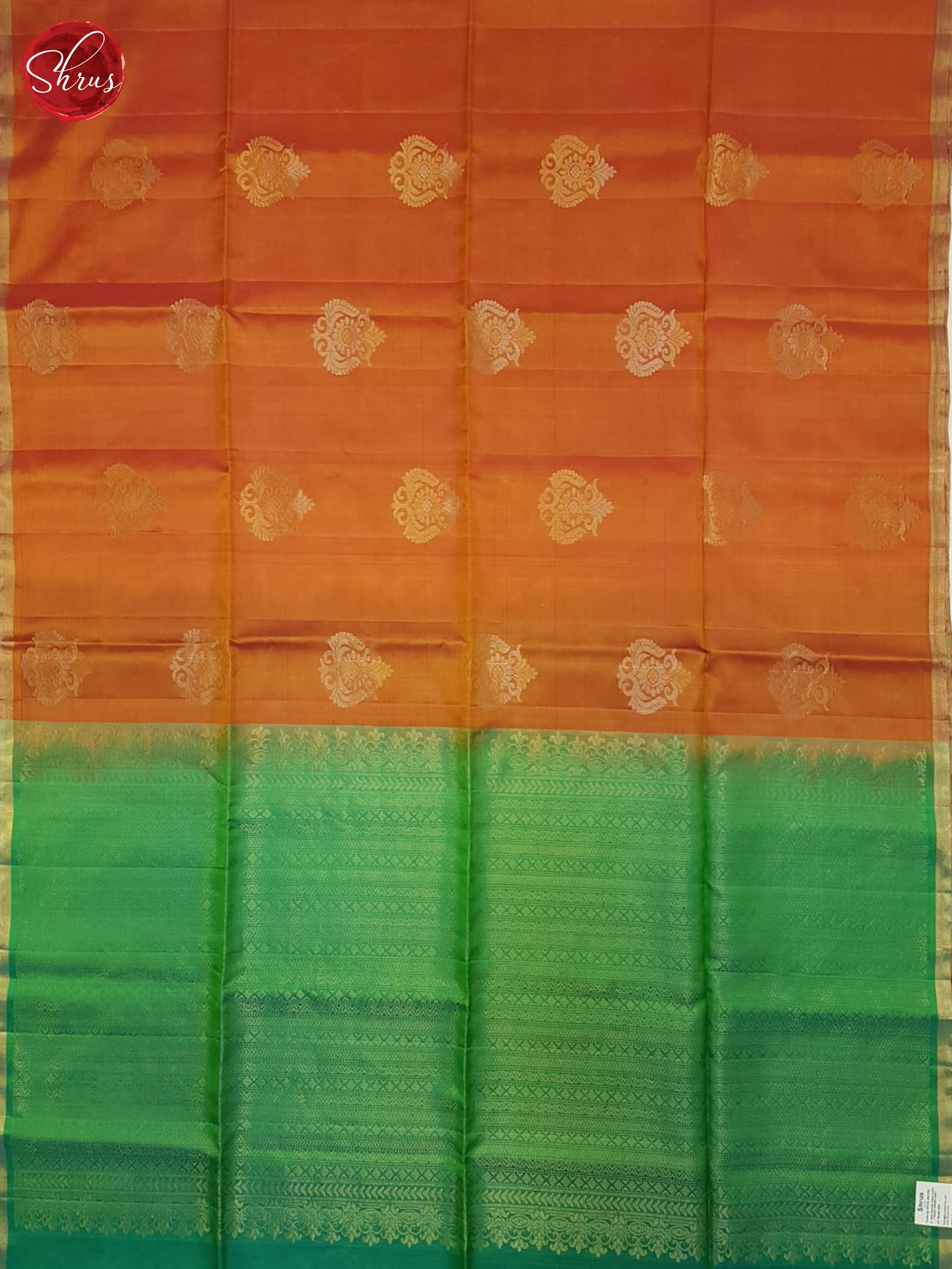 Orange & Green- Soft Silk Halfpure Saree - Shop on ShrusEternity.com