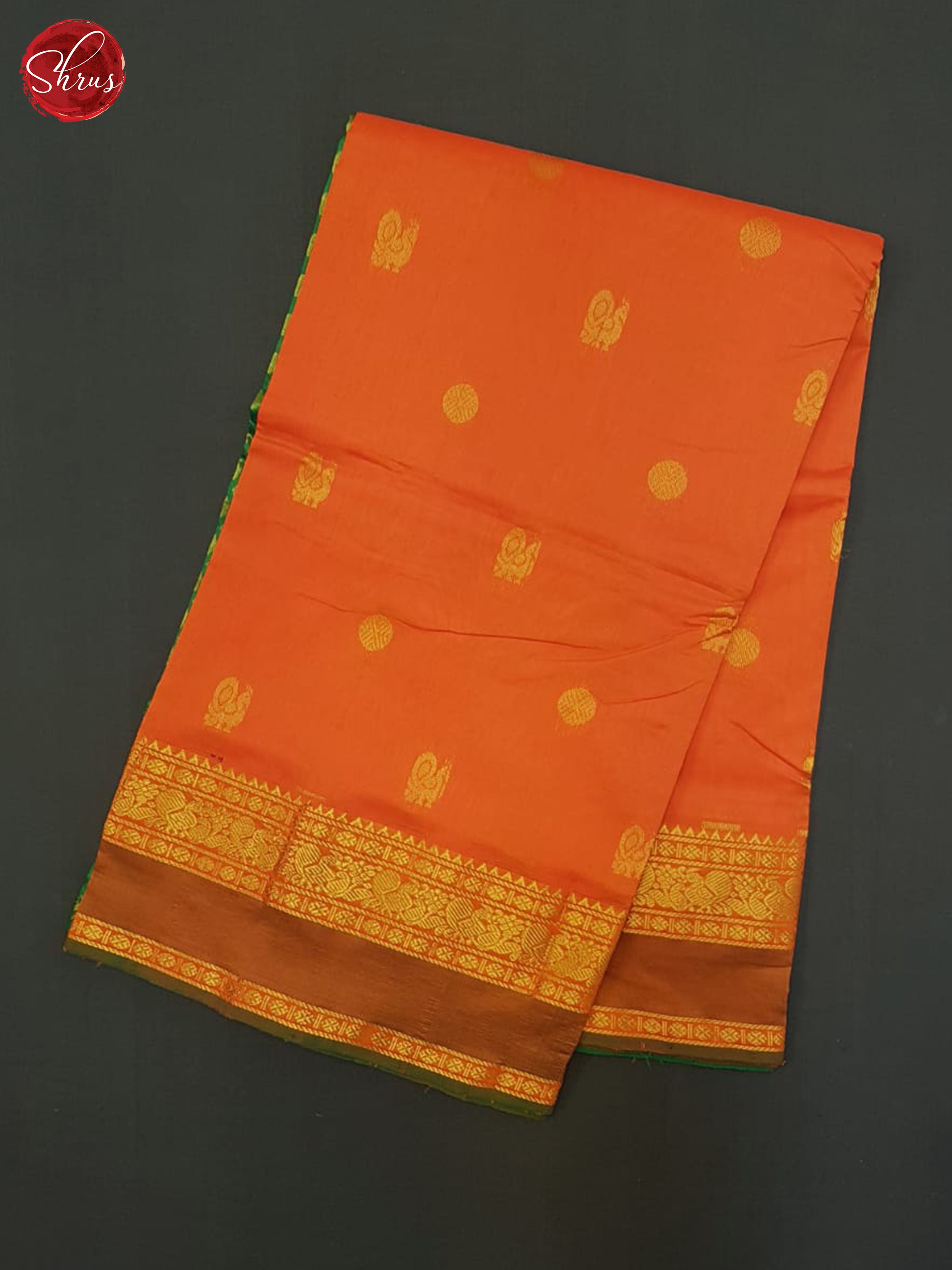 Orange & Green - Silk Cotton Halfpure Saree - Shop on ShrusEternity.com