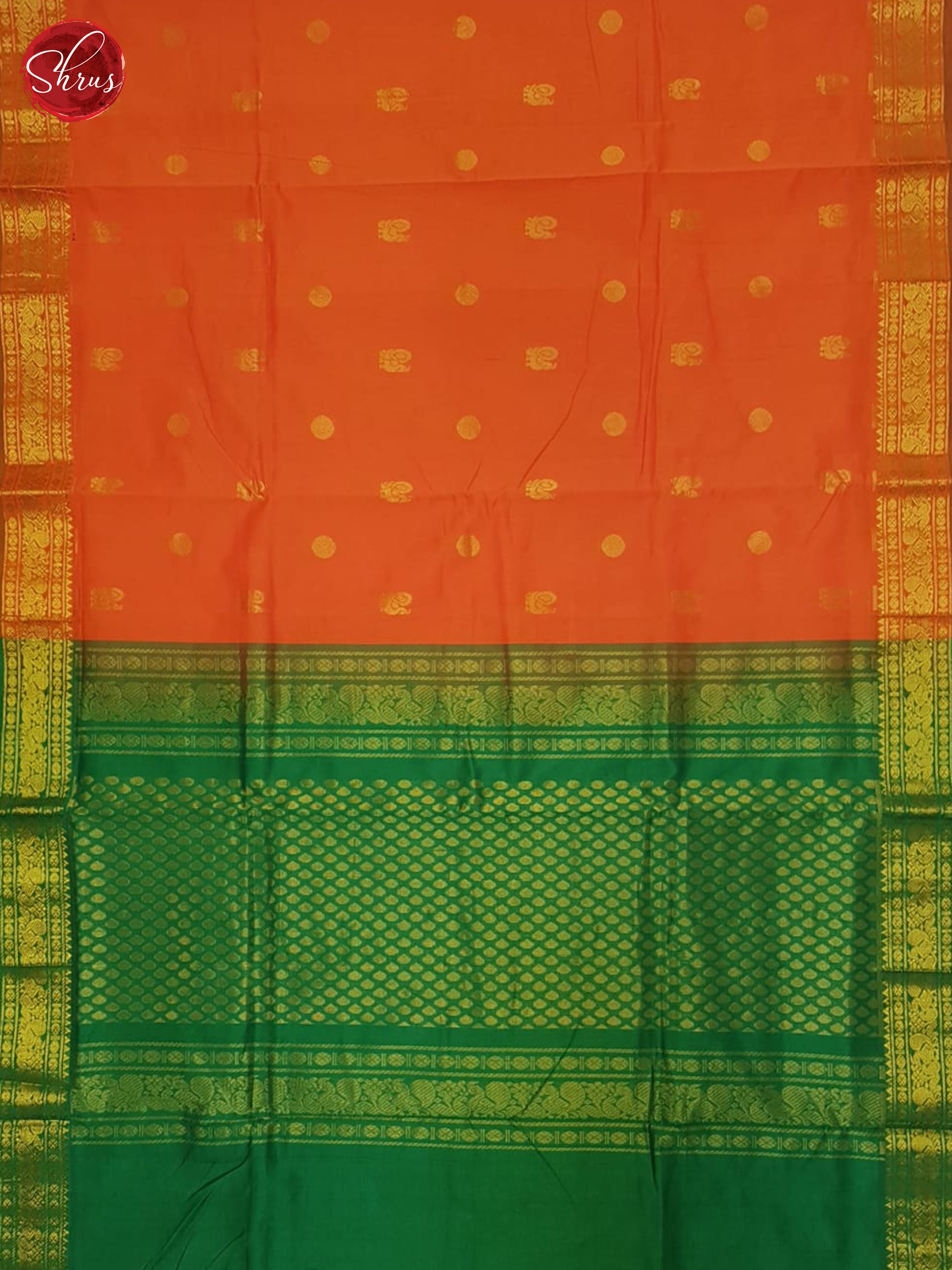 Orange & Green - Silk Cotton Halfpure Saree - Shop on ShrusEternity.com