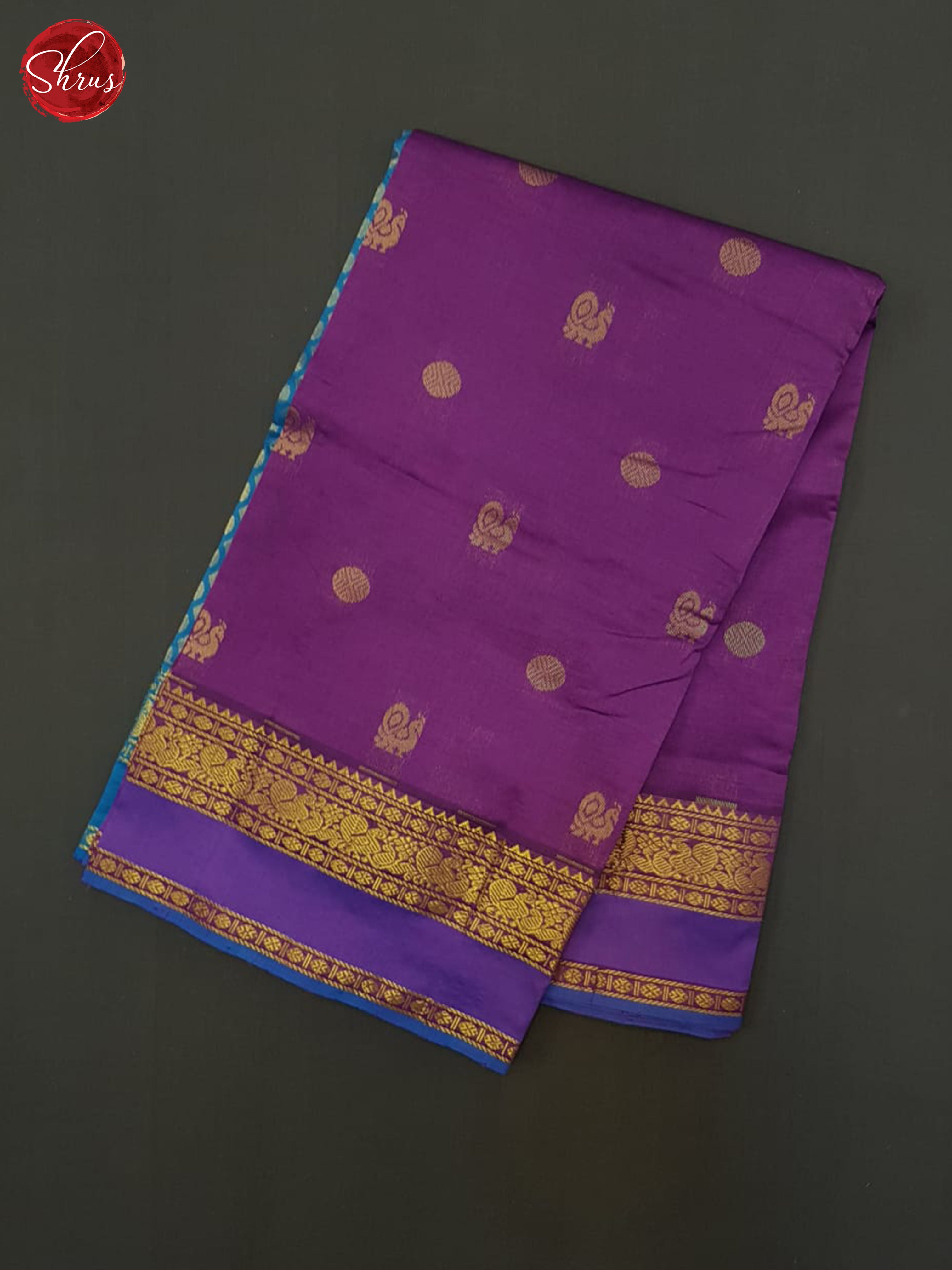 Purple & Blue- Silk Cotton Halfpure Saree - Shop on ShrusEternity.com