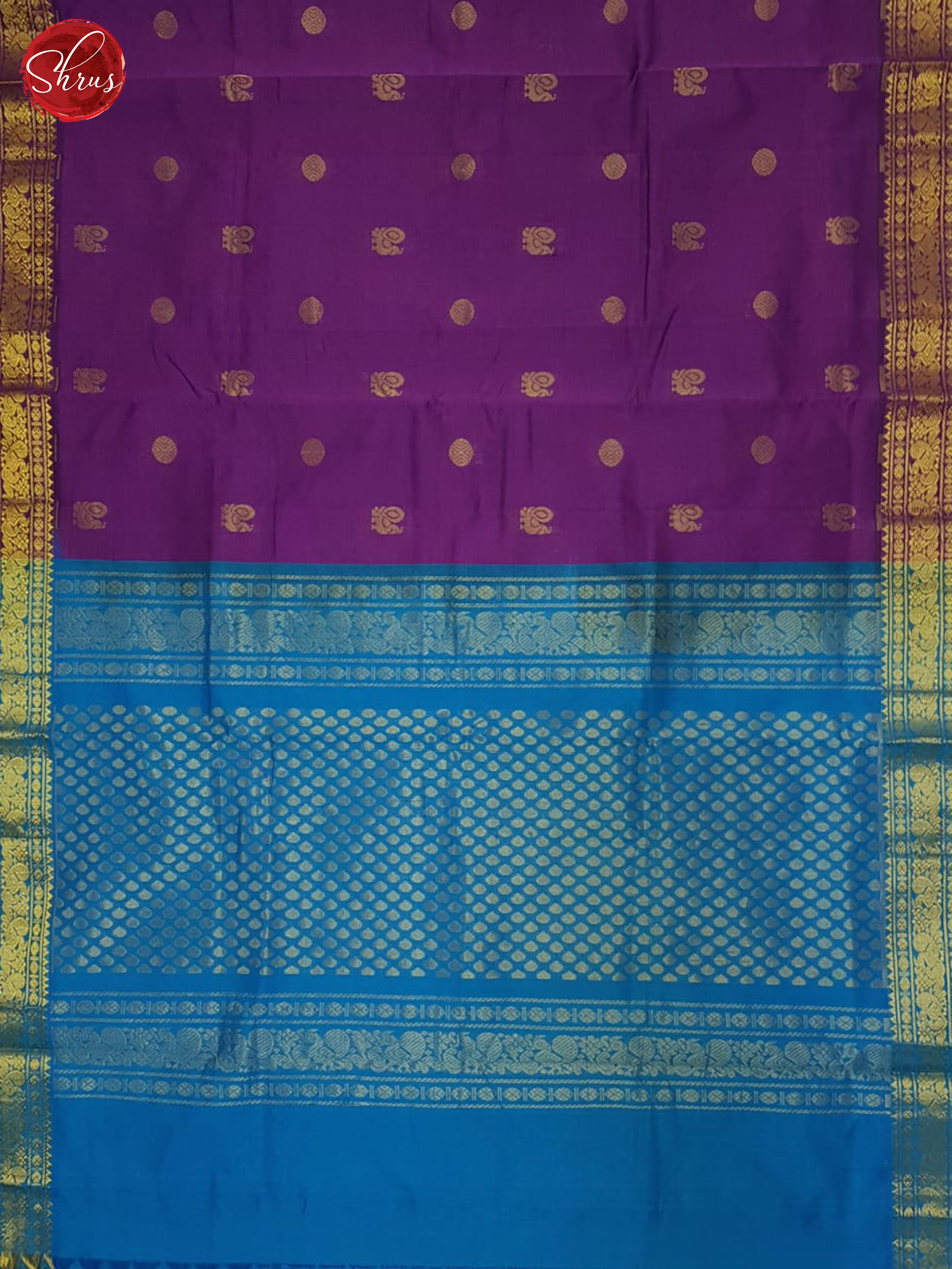 Purple & Blue- Silk Cotton Halfpure Saree - Shop on ShrusEternity.com