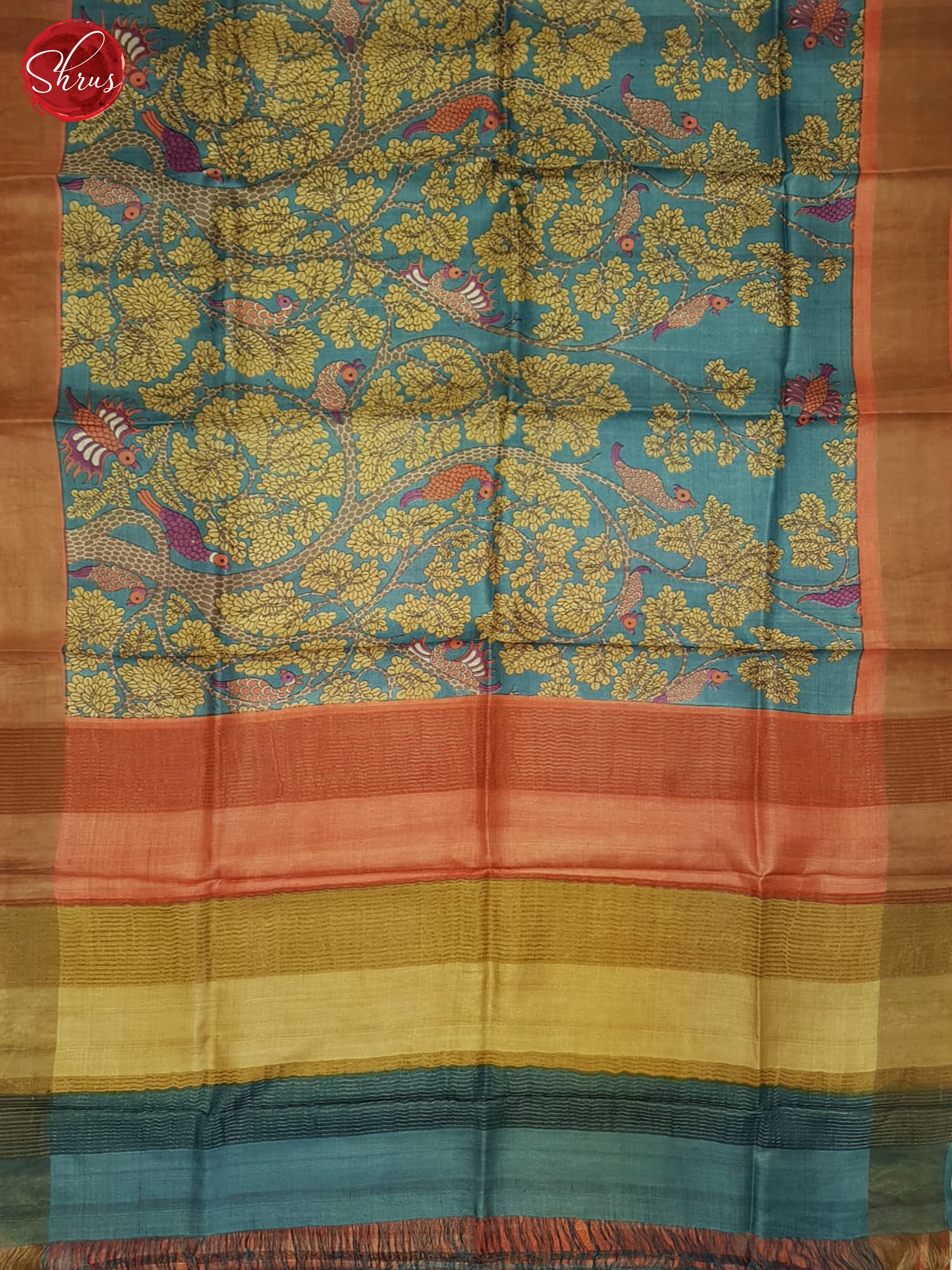 Blue & Orange - Tussar Saree - Shop on ShrusEternity.com