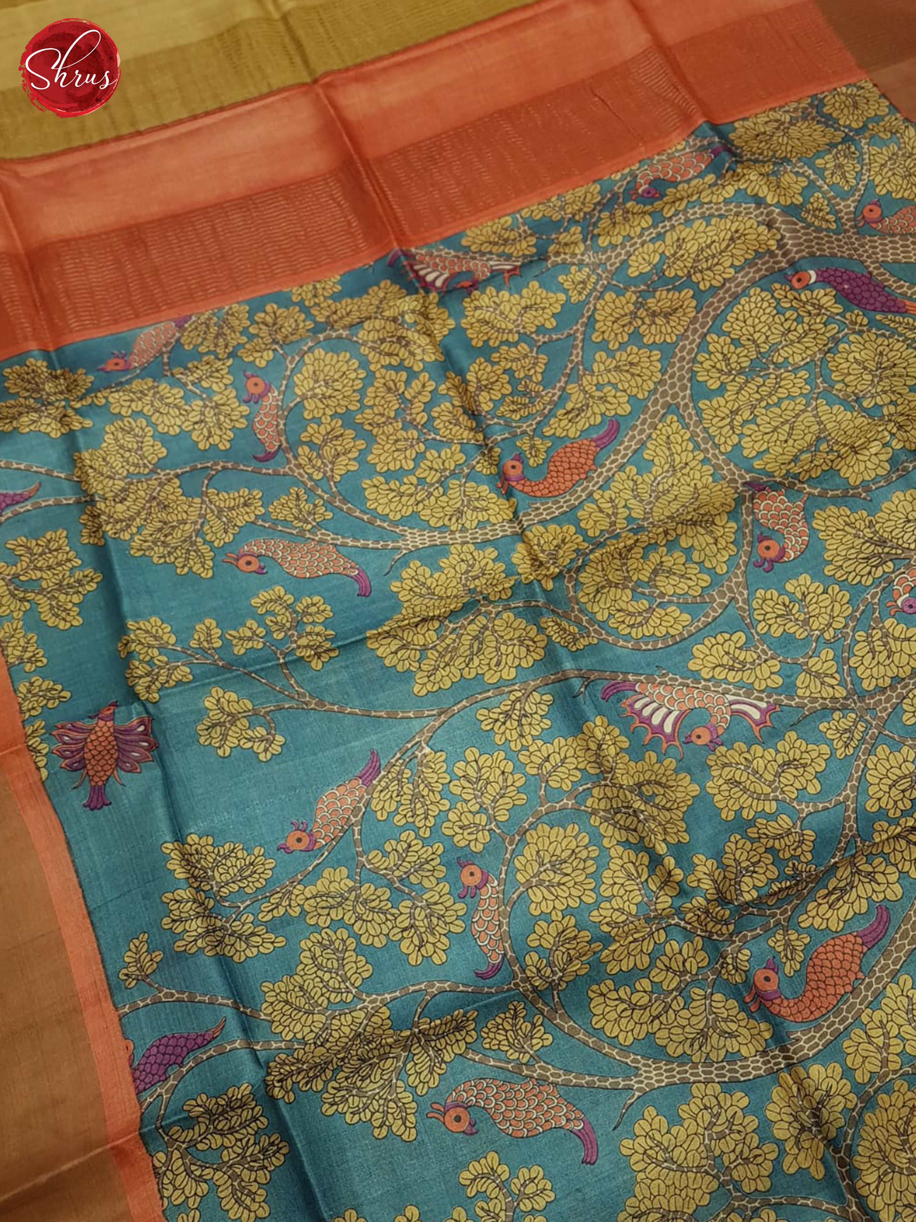 Blue & Orange - Tussar Saree - Shop on ShrusEternity.com