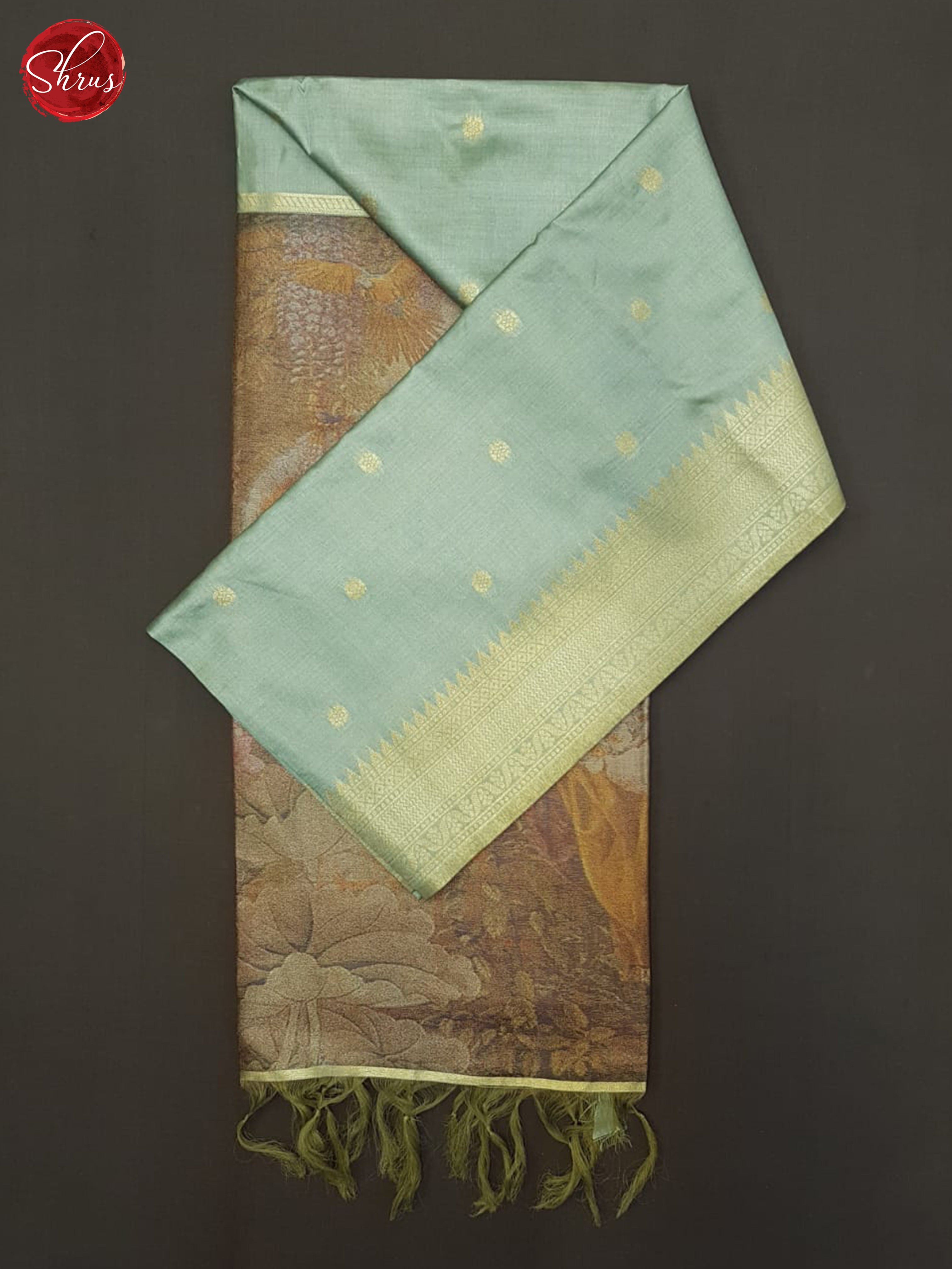 Bluish Grey & Brown - Semi Tussar Saree - Shop on ShrusEternity.com