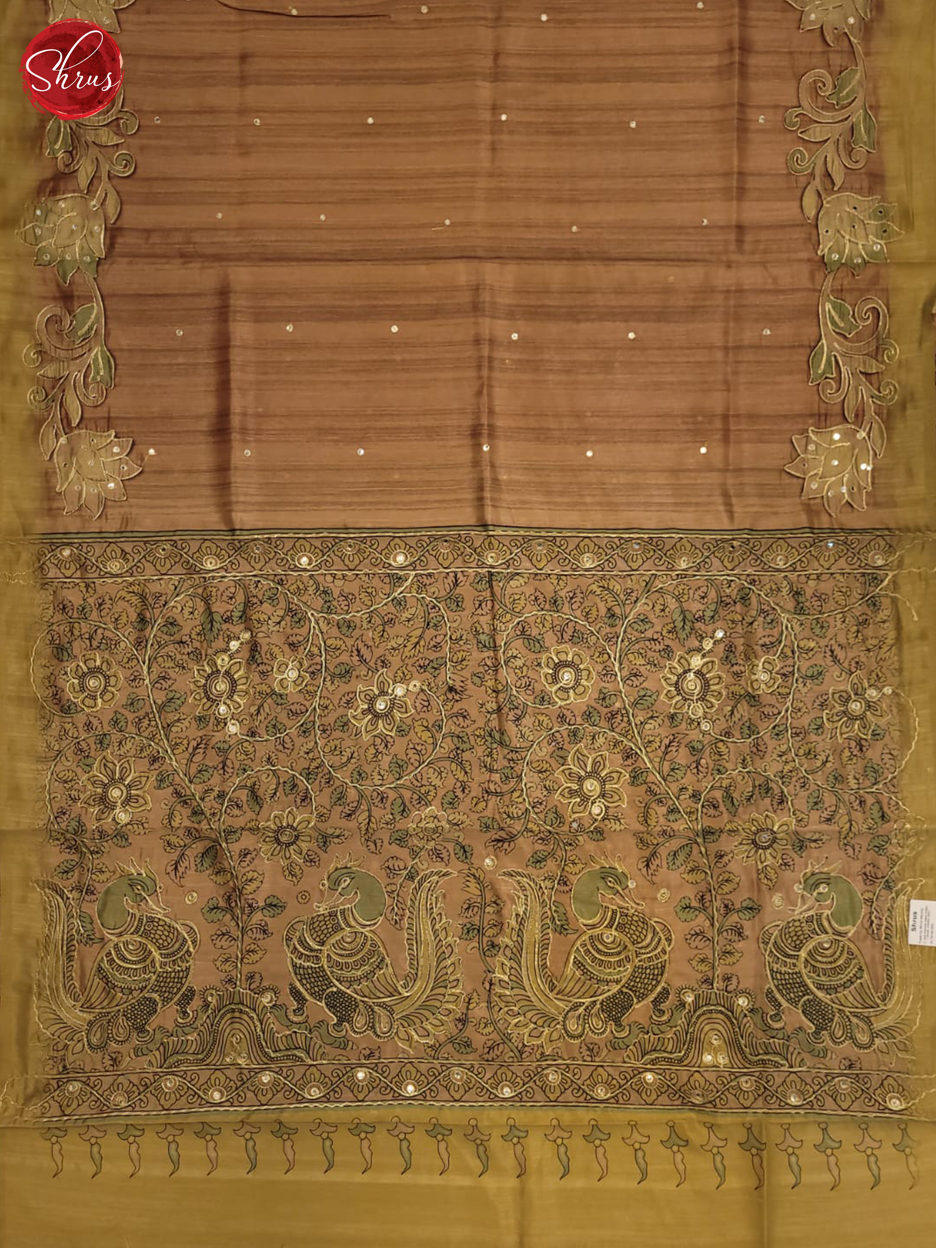 Light Brown & Elachi Green - Semi Tussar Saree - Shop on ShrusEternity.com