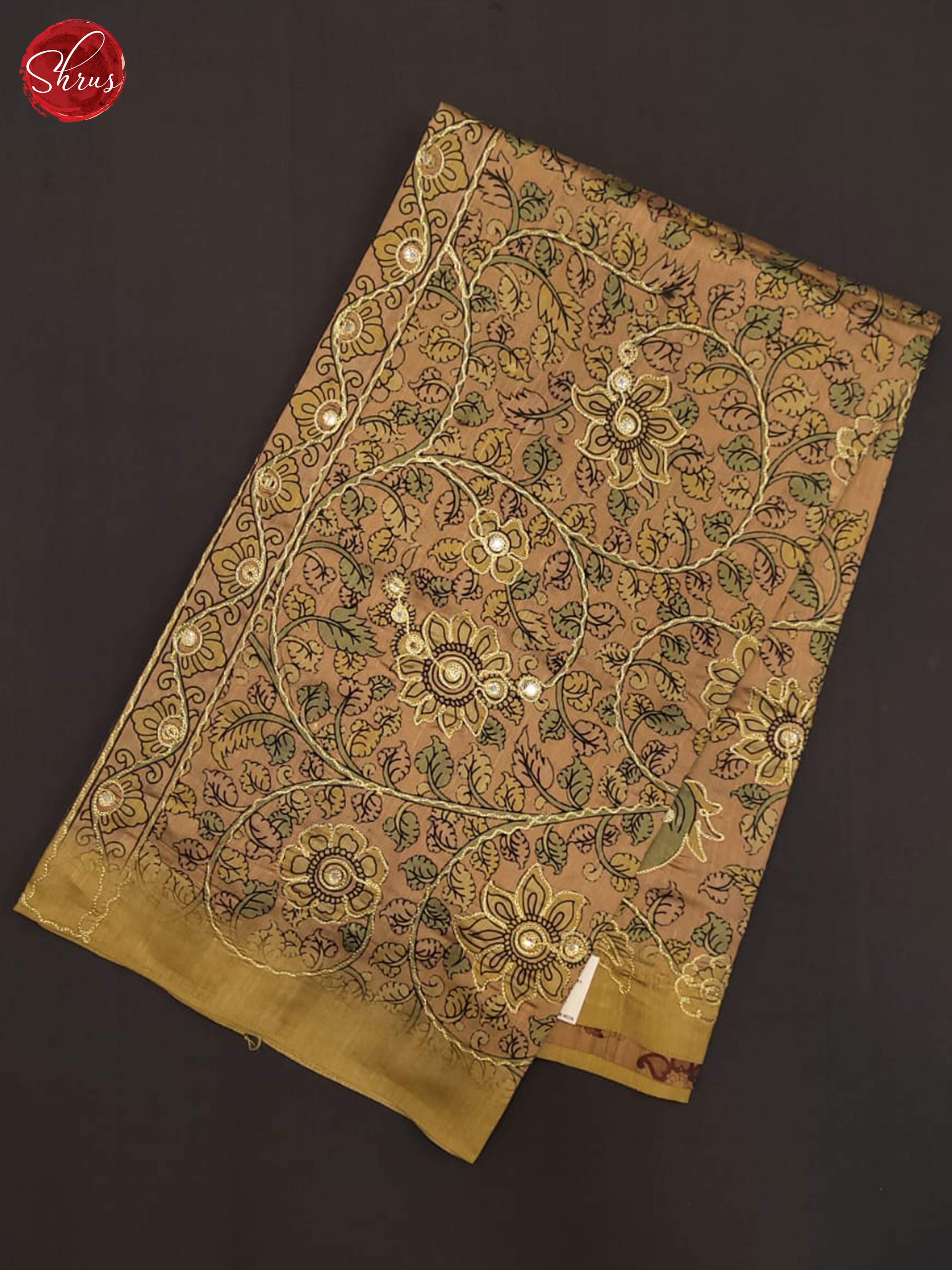 Light Brown & Elachi Green - Semi Tussar Saree - Shop on ShrusEternity.com