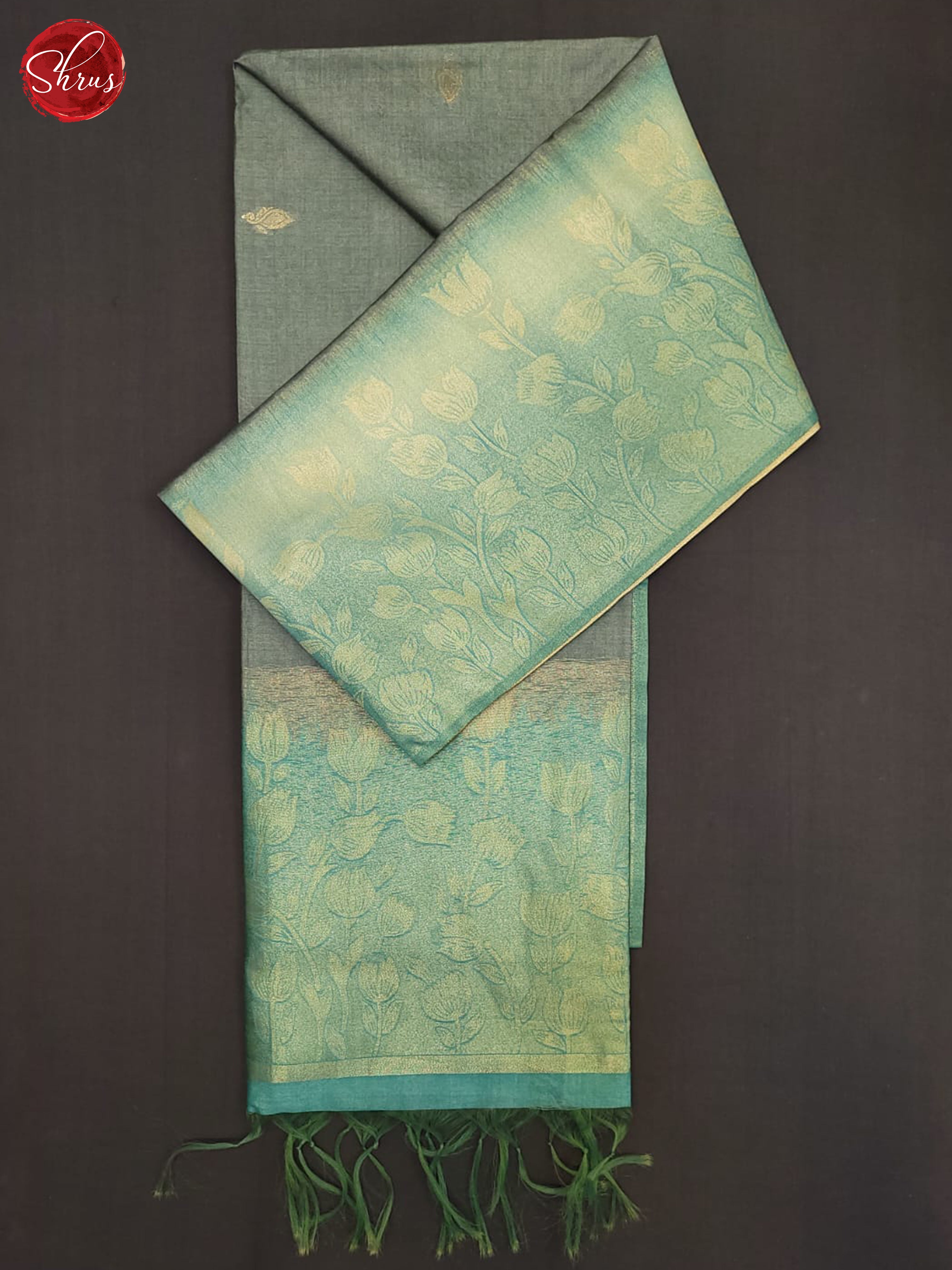 Grey & Blue  - Semi Tussar Saree - Shop on ShrusEternity.com