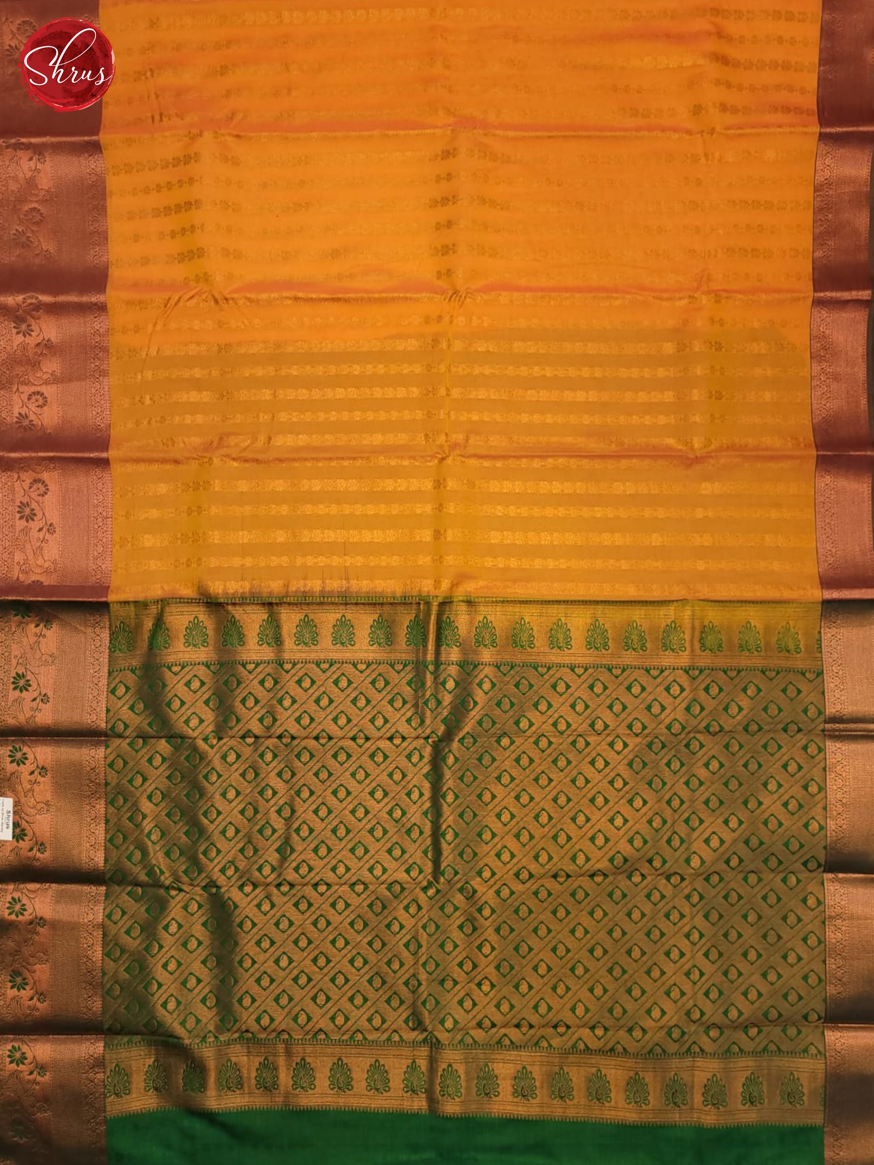 Fiery Orange & Green- Semi Kanchipuram Saree - Shop on ShrusEternity.com