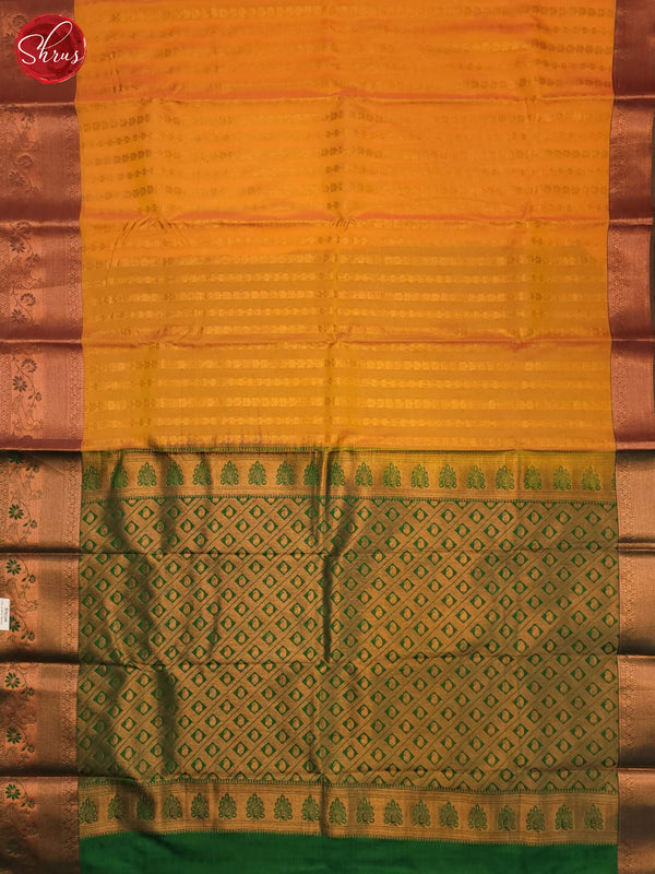 Fiery Orange & Green- Semi Kanchipuram Saree - Shop on ShrusEternity.com