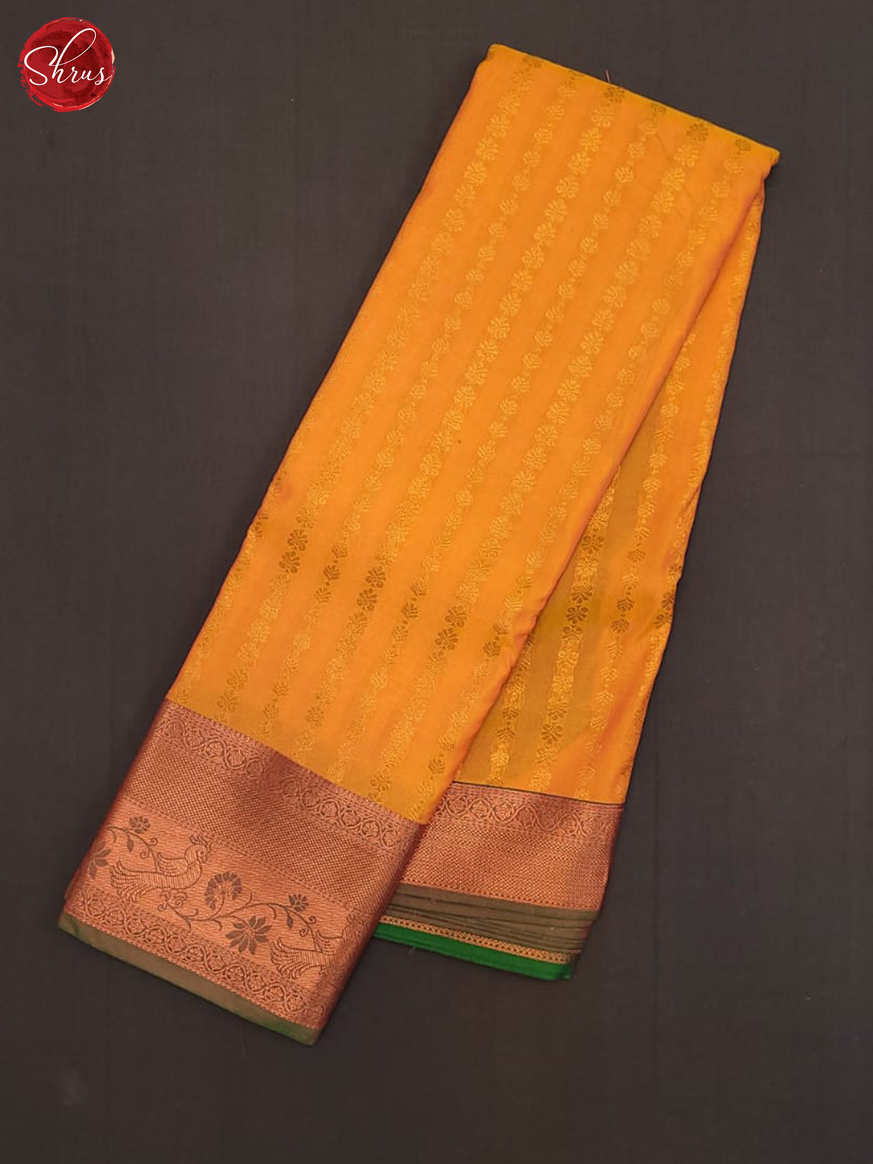 Fiery Orange & Green- Semi Kanchipuram Saree - Shop on ShrusEternity.com