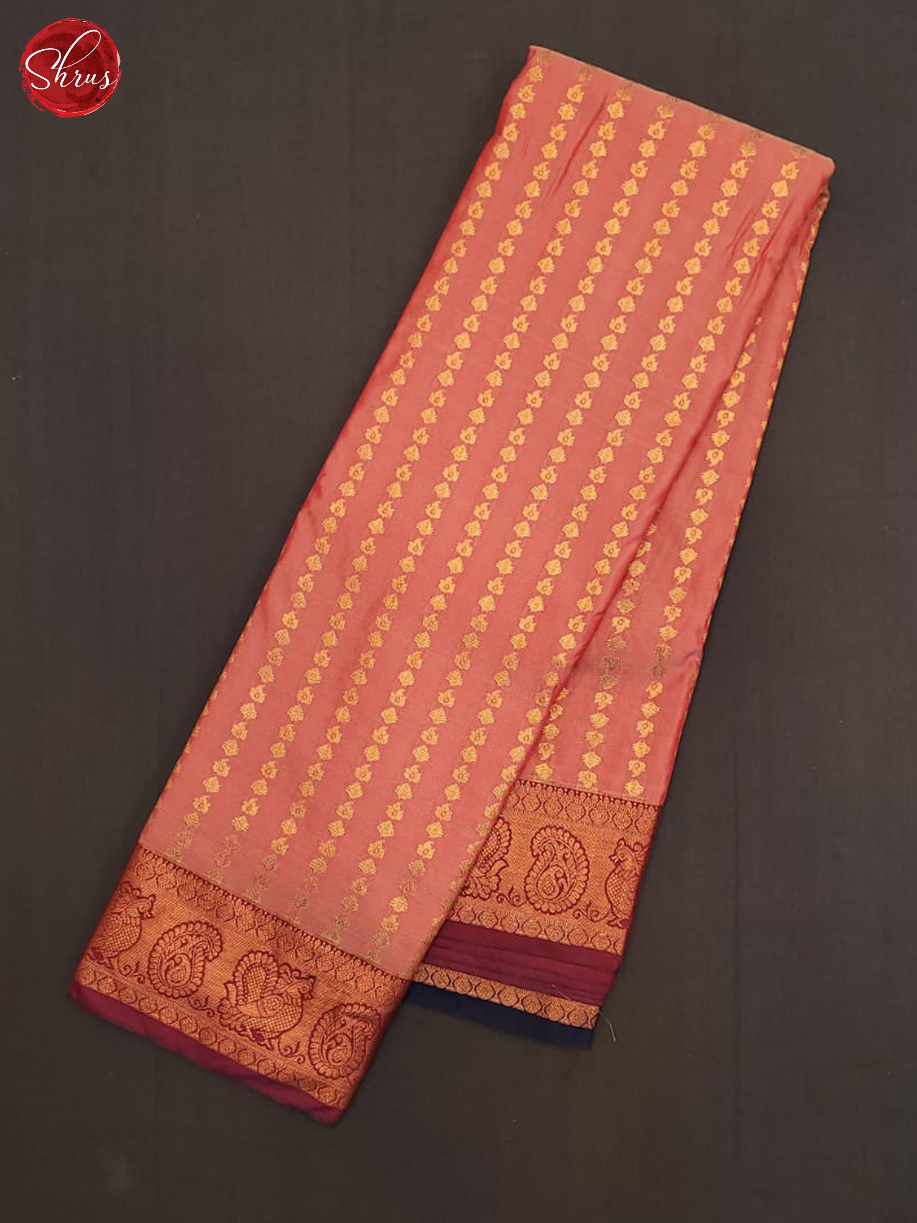 Peach & Navy Blue - Semi Kanchipuram Saree - Shop on ShrusEternity.com