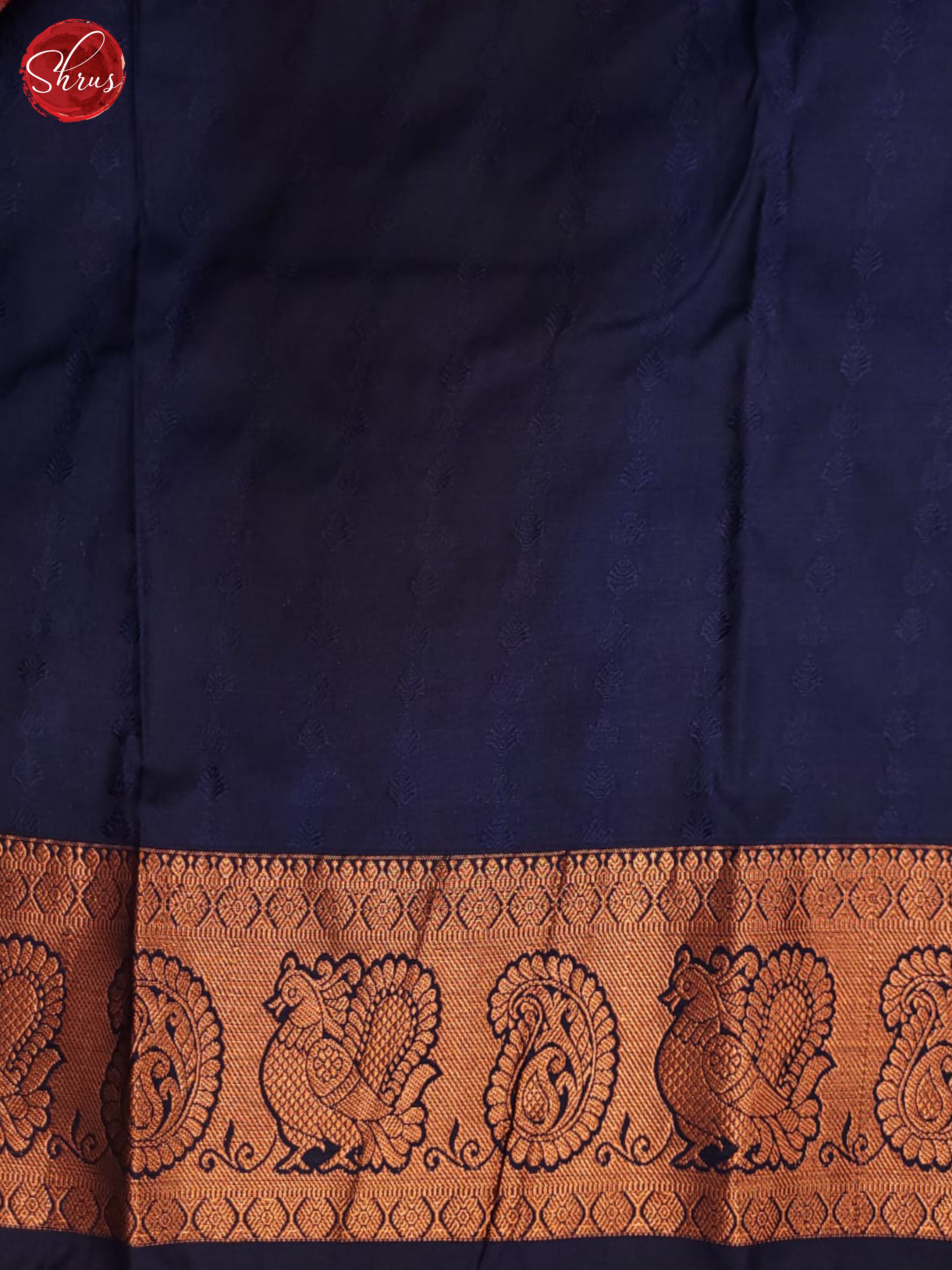 Peach & Navy Blue - Semi Kanchipuram Saree - Shop on ShrusEternity.com