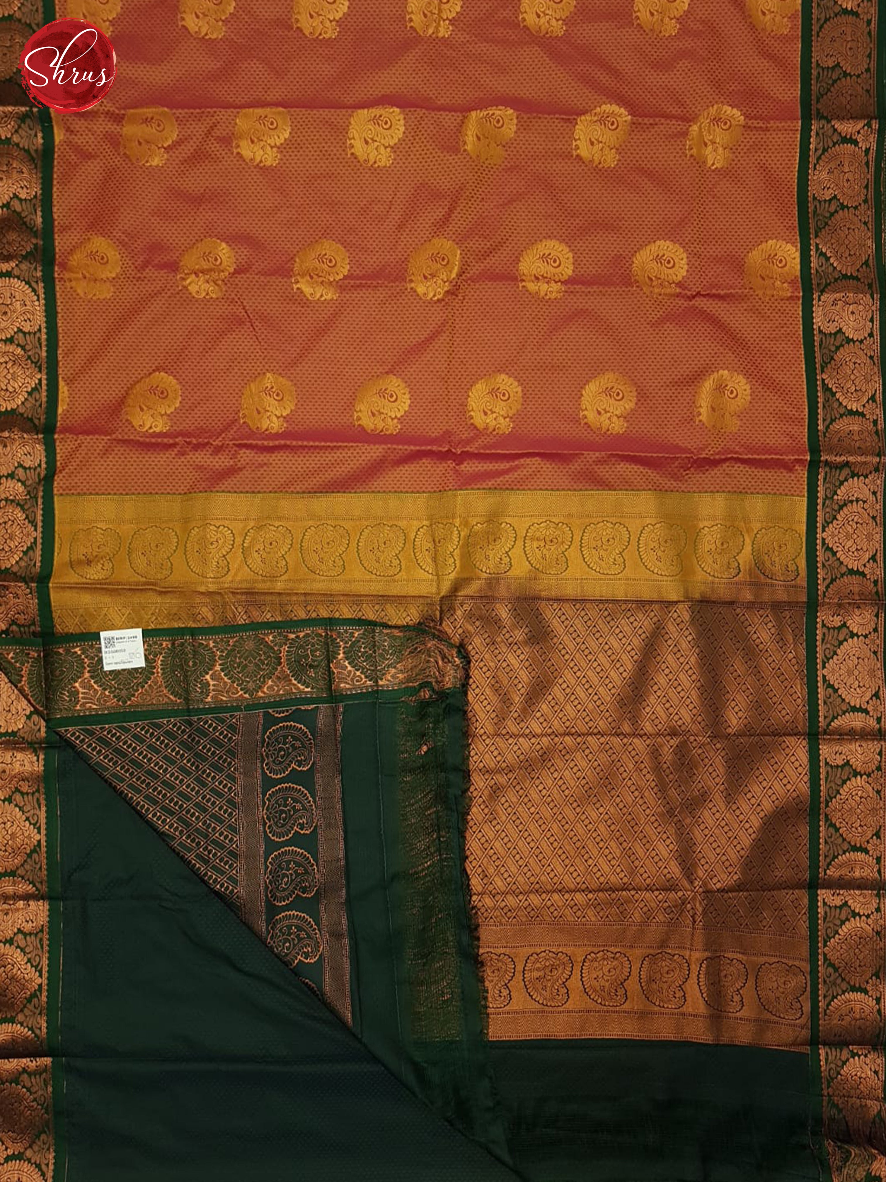 Orange & Green- Semi Kanchipuram Saree - Shop on ShrusEternity.com