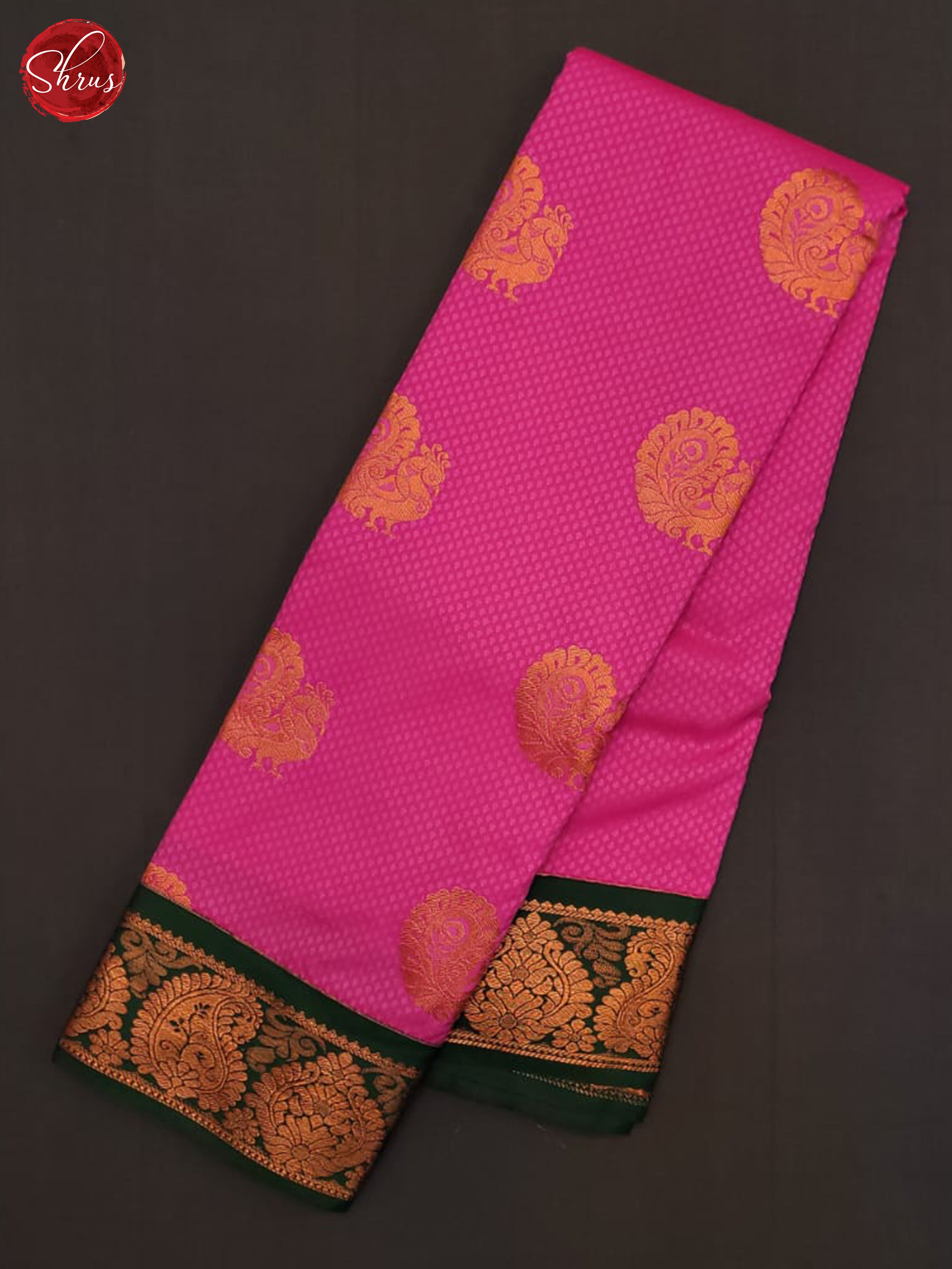 Pink & Bottle Green - Semi Kanchipuram Saree - Shop on ShrusEternity.com
