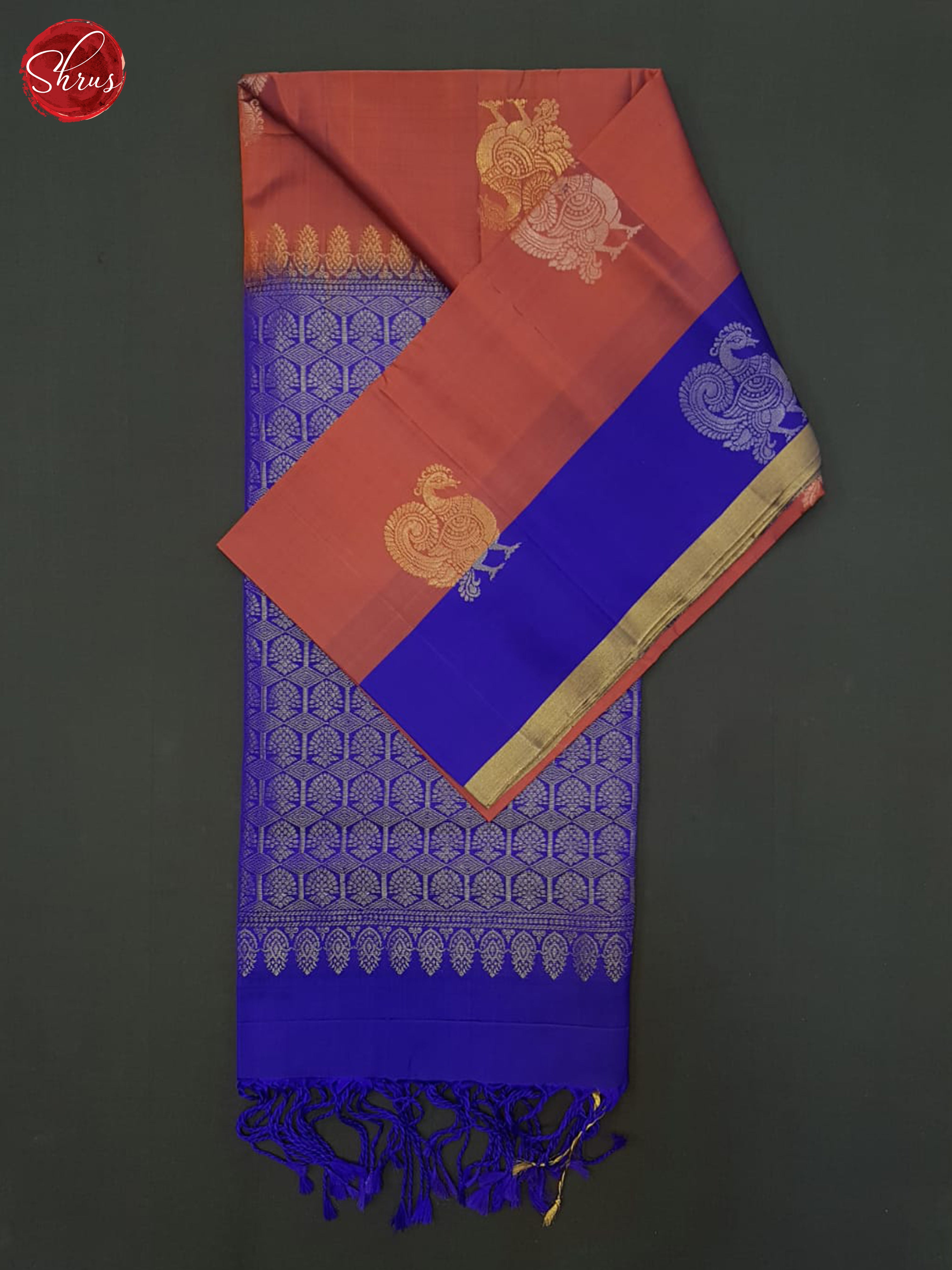 Brick & Blue - Soft silk halfpure Saree - Shop on ShrusEternity.com