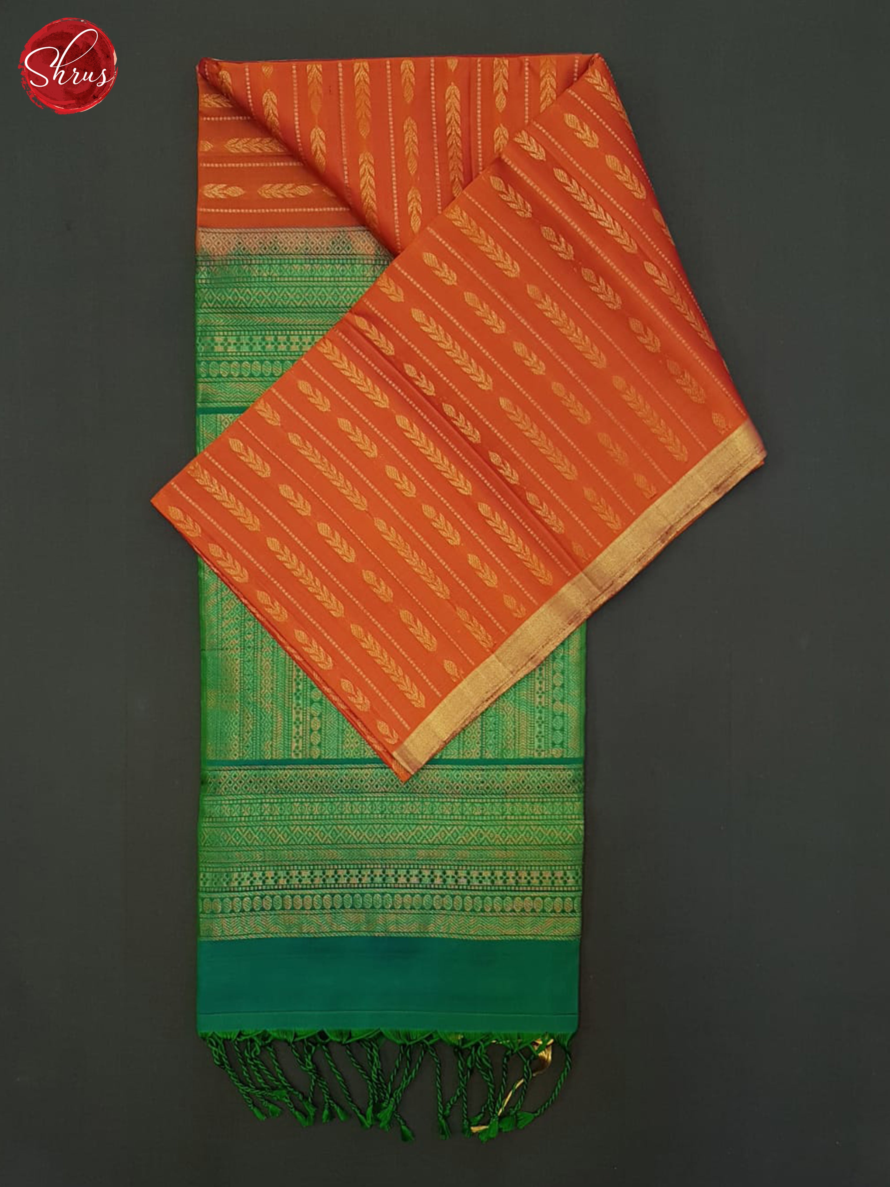 Orange & Green - Soft silk halfpure Saree - Shop on ShrusEternity.com