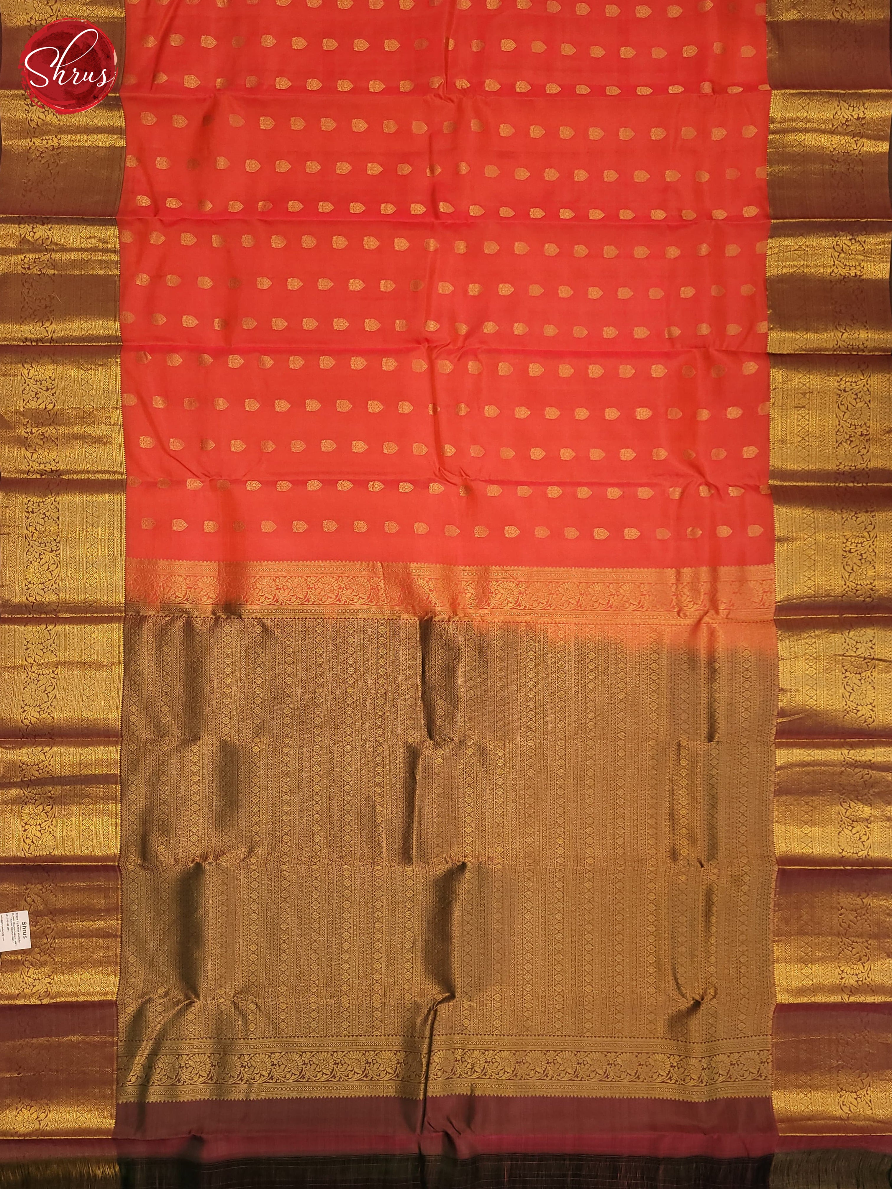 Orange & Green- Kanchipuram-halfpure Saree - Shop on ShrusEternity.com