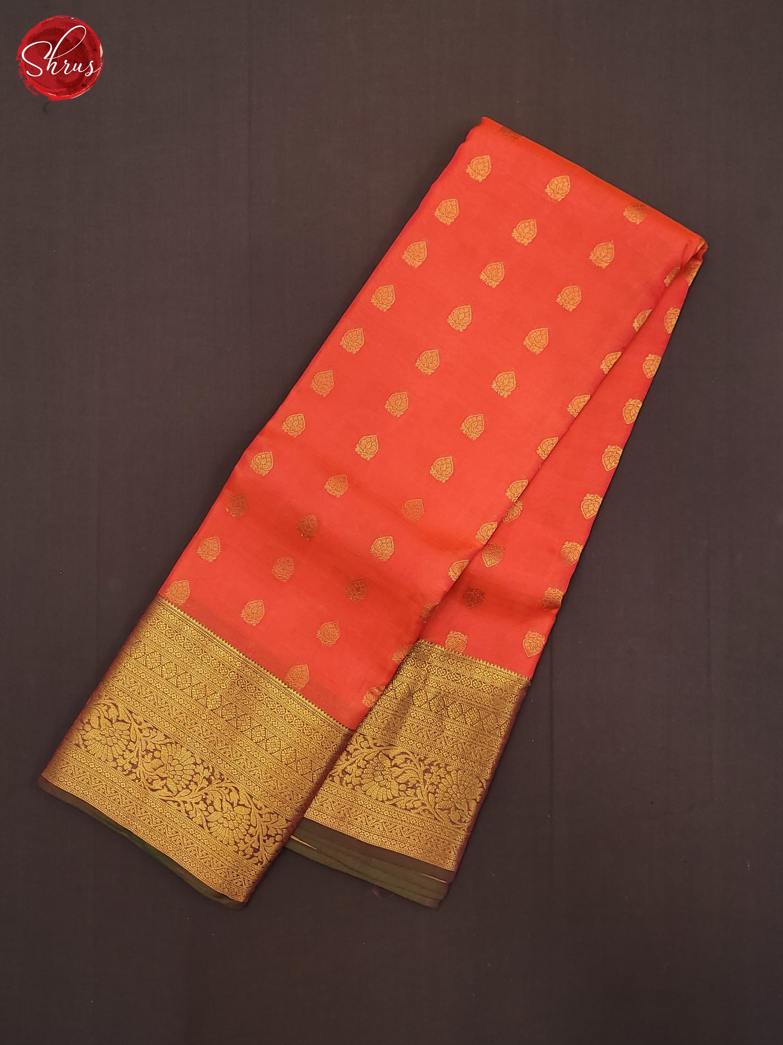 Orange & Green- Kanchipuram-halfpure Saree - Shop on ShrusEternity.com