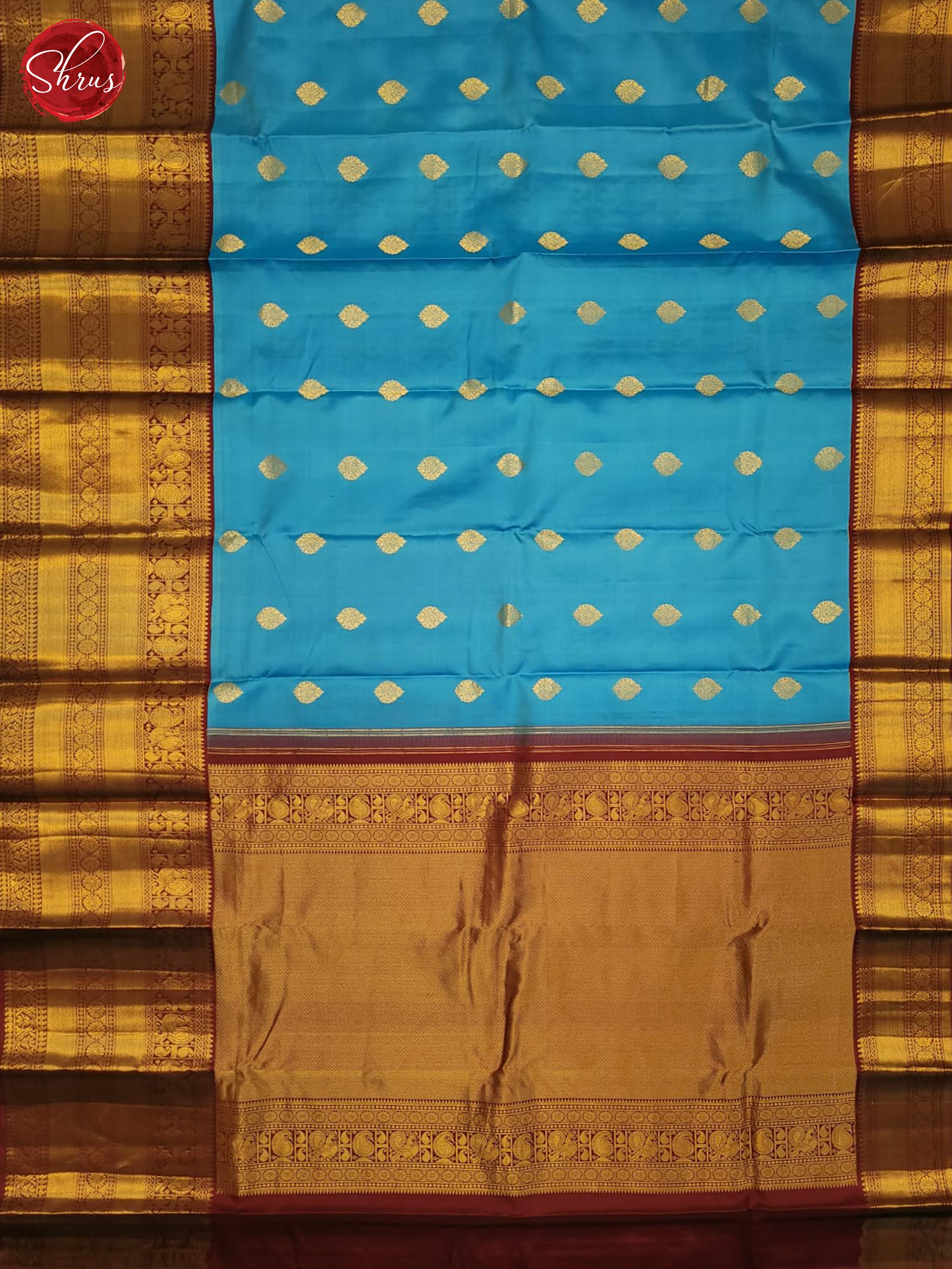 Blue and Maroon - Kanchipuram silk Saree - Shop on ShrusEternity.com