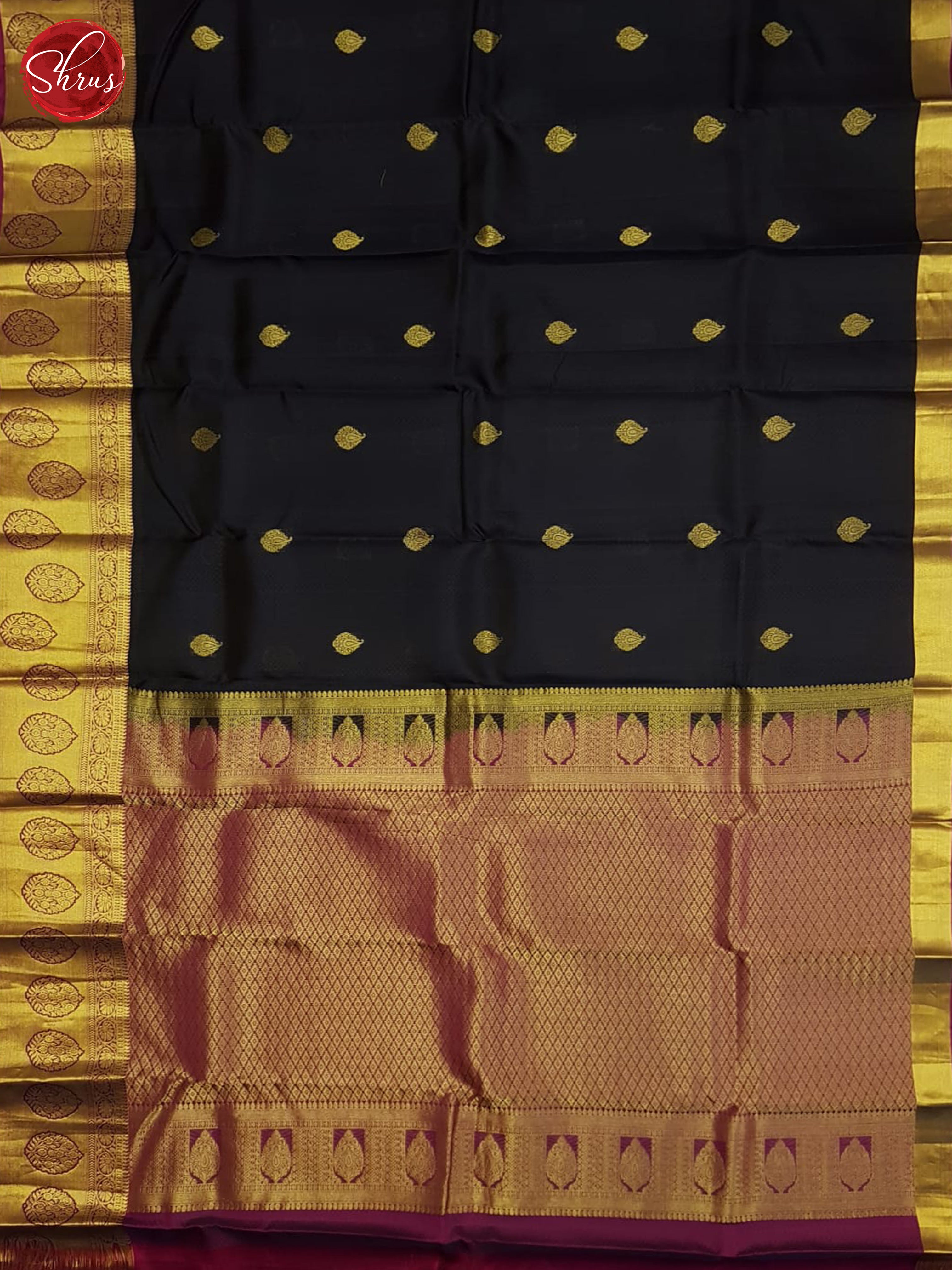 Blue And Wine- Kanchipuram half-pure Silk Saree - Shop on ShrusEternity.com