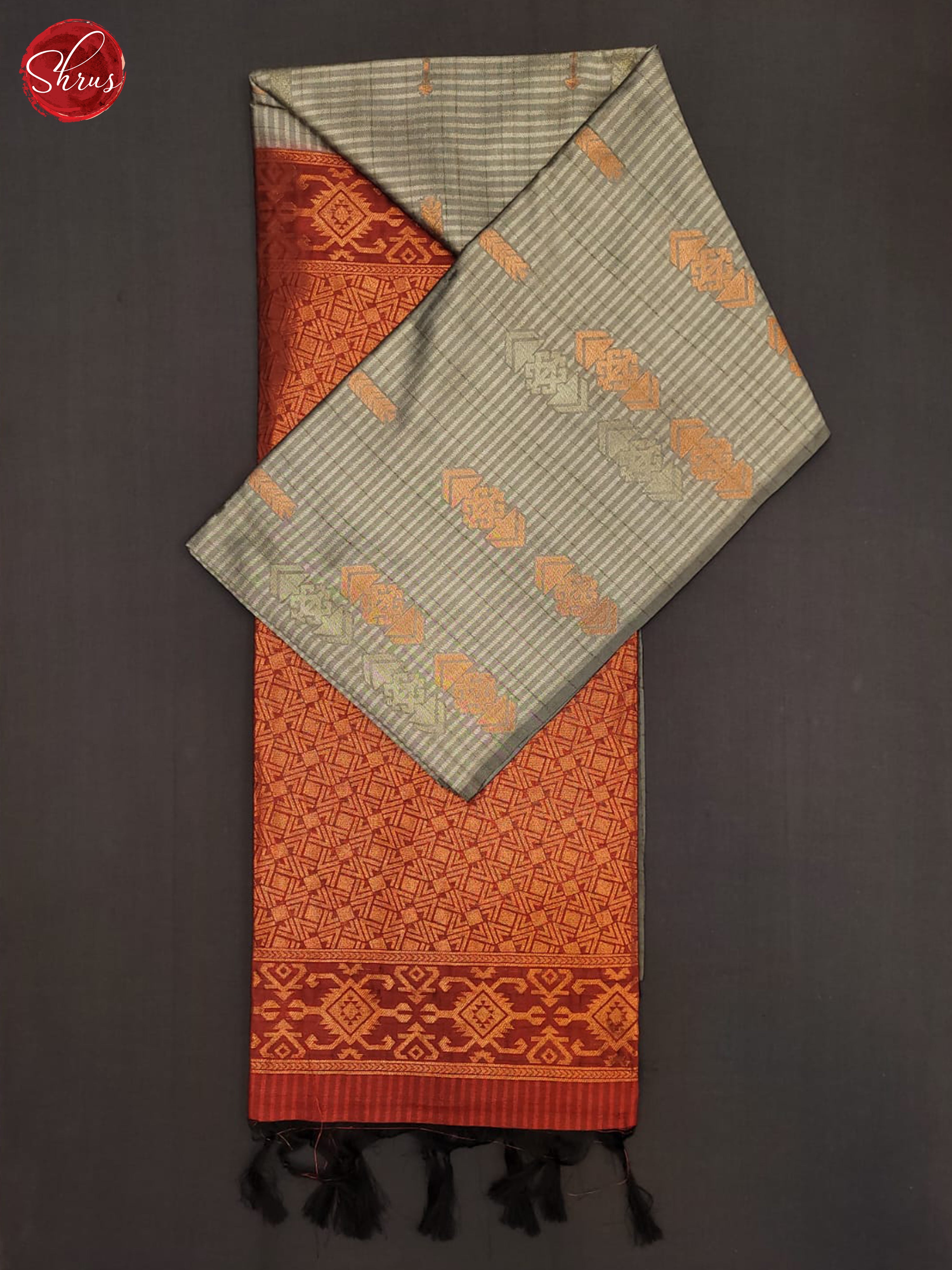 Grey & Red - Semi Tussar Saree - Shop on ShrusEternity.com