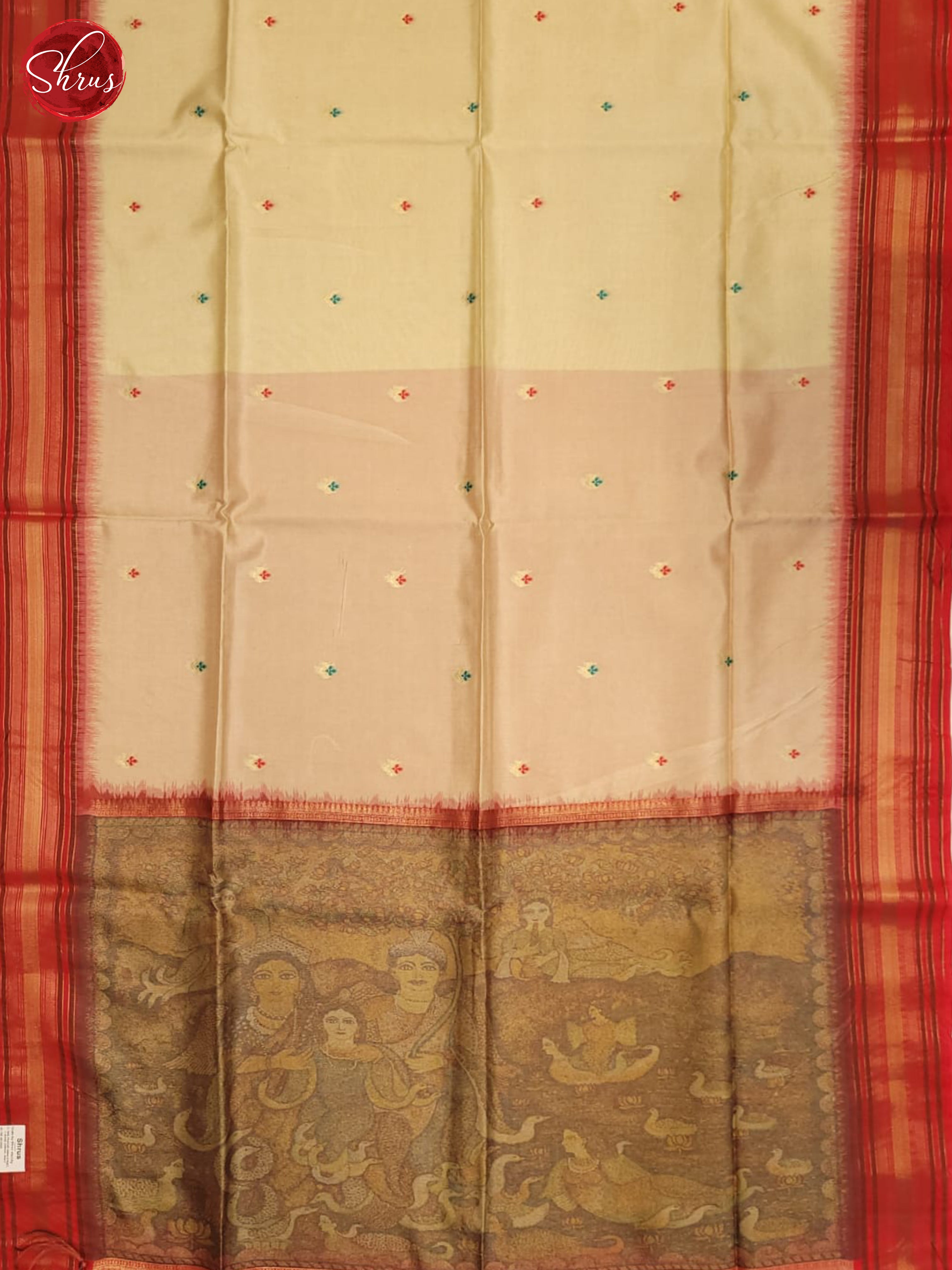 Beige & Red- Semi Tussar Saree - Shop on ShrusEternity.com