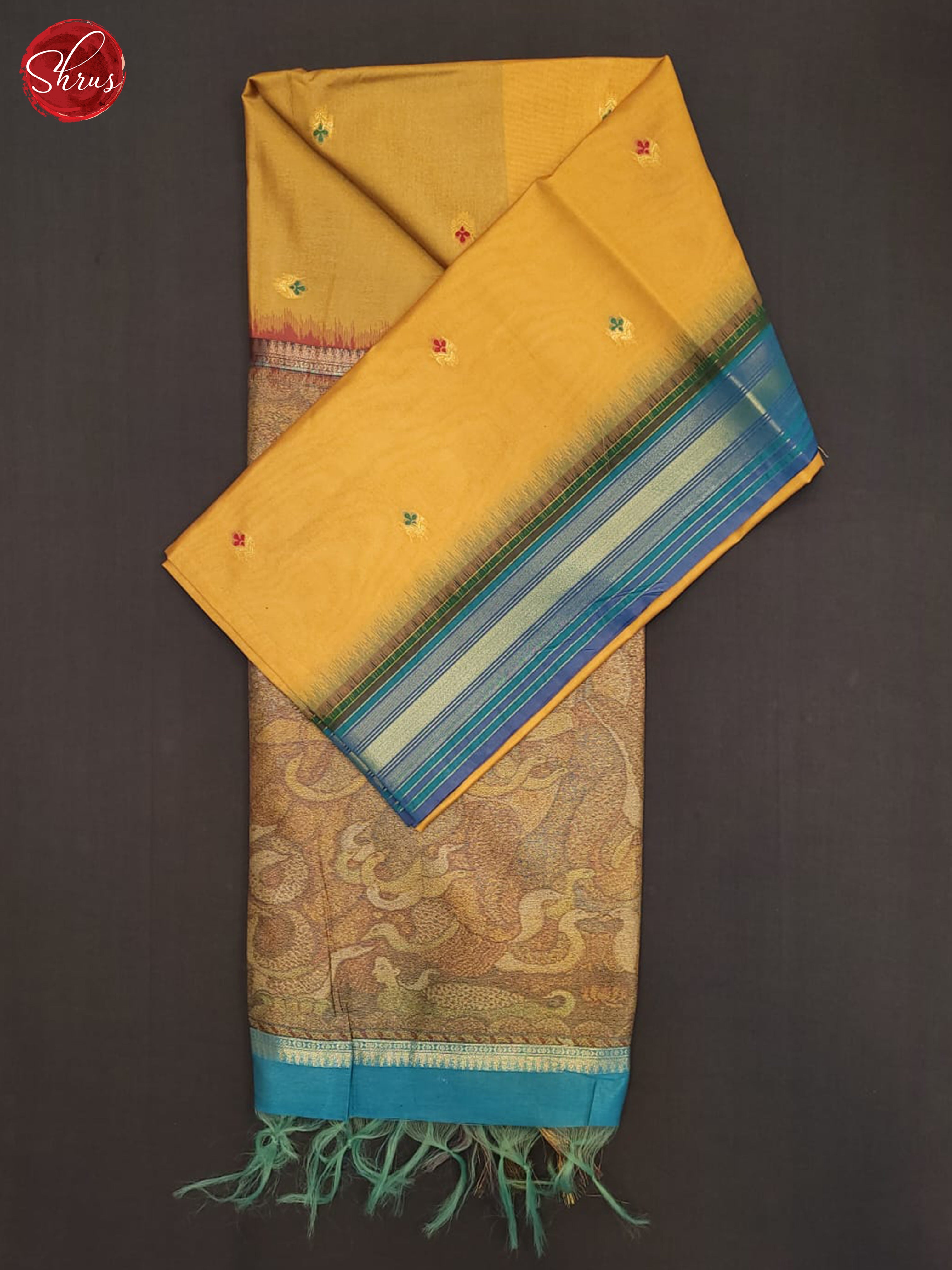 Yellow & Blue- Semi Tussar Saree - Shop on ShrusEternity.com