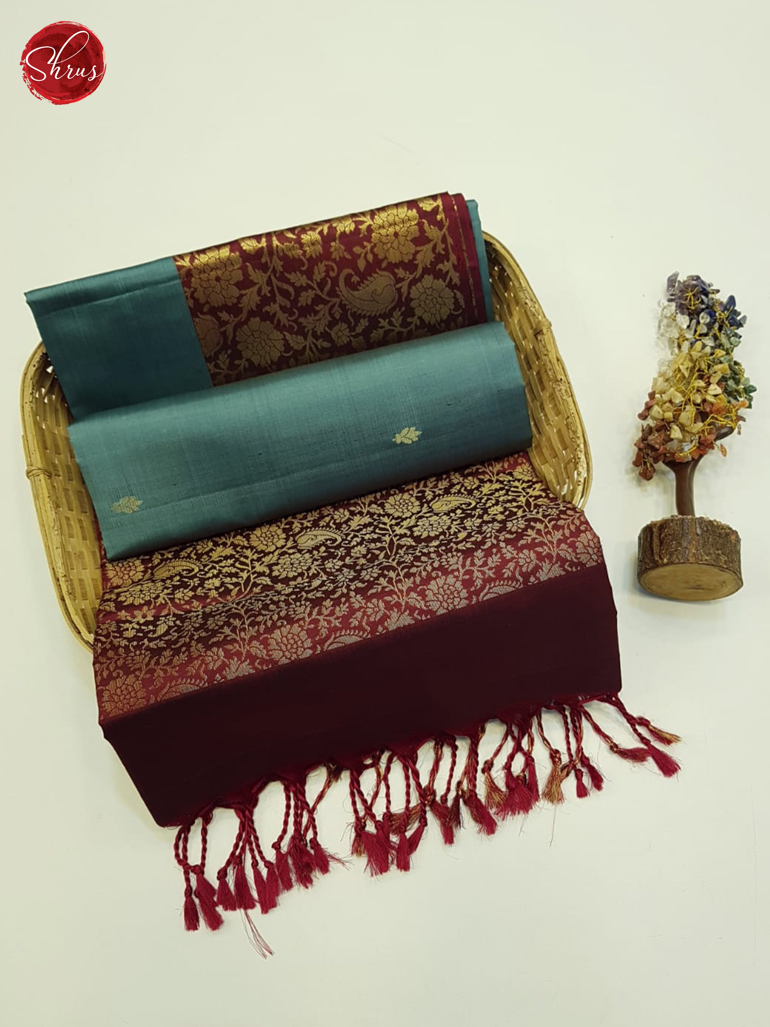 Blue And Arakku Maroon-Soft Silk Saree - Shop on ShrusEternity.com