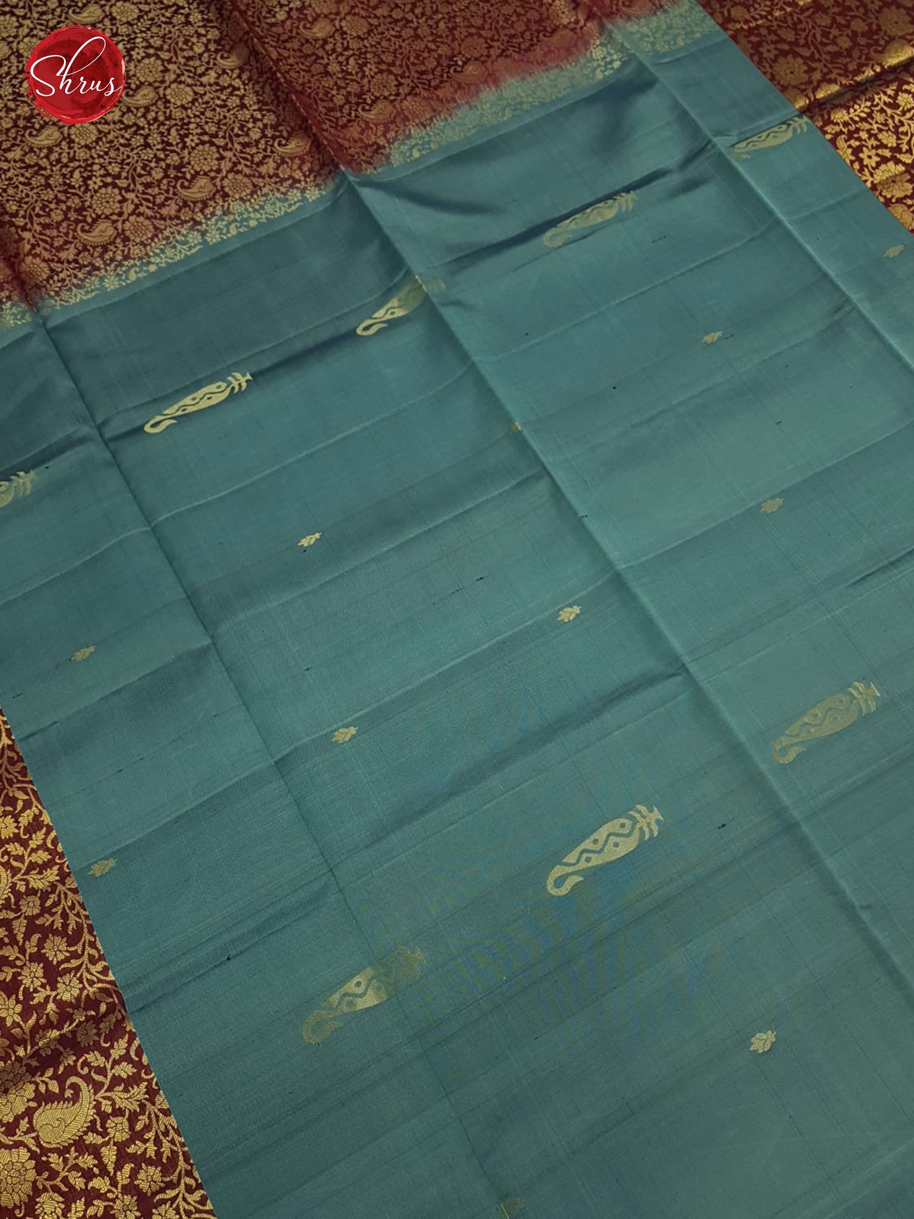 Blue And Arakku Maroon-Soft Silk Saree - Shop on ShrusEternity.com