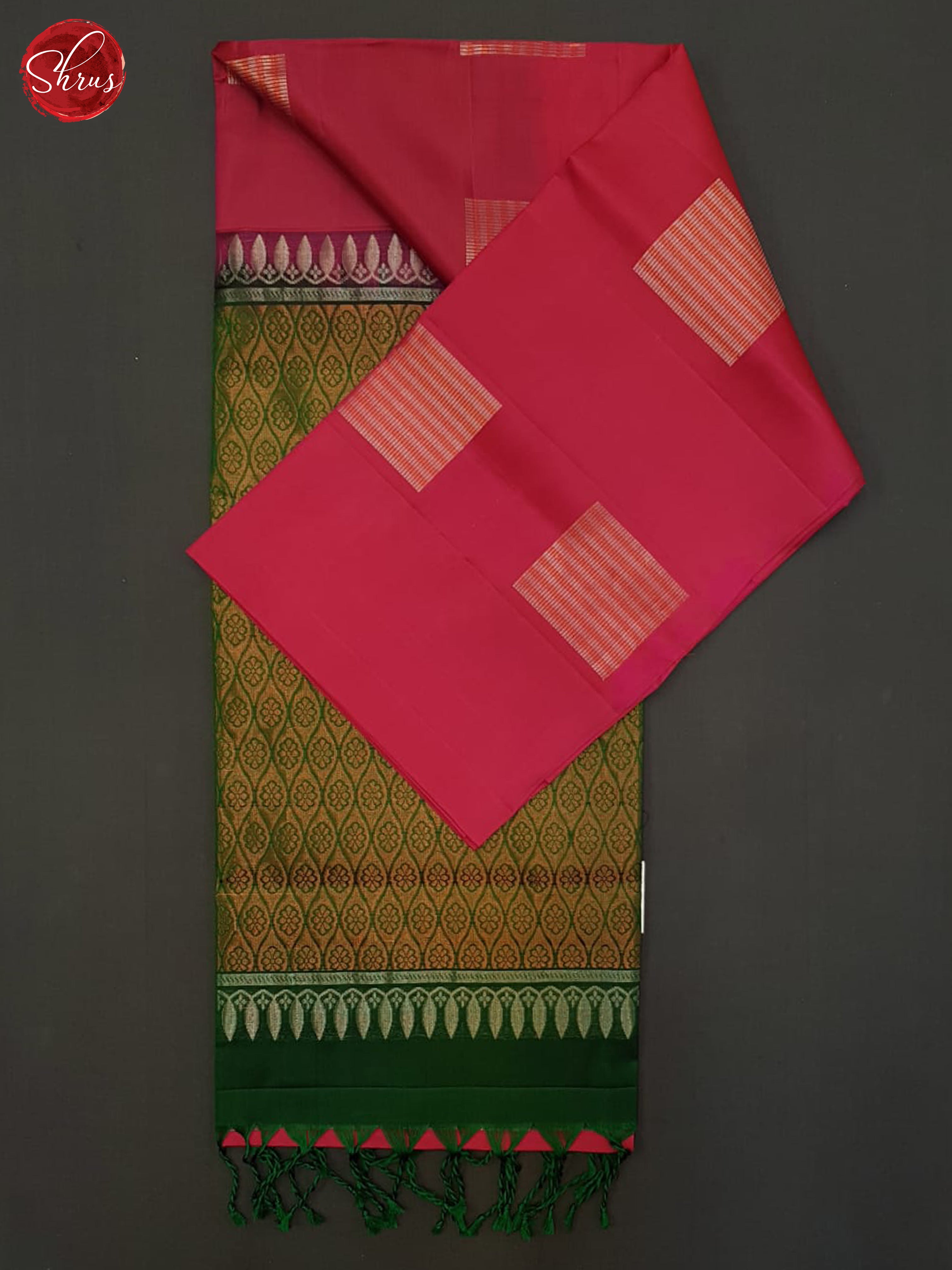 Pink & Green- Soft Silk Halfpure Saree - Shop on ShrusEternity.com