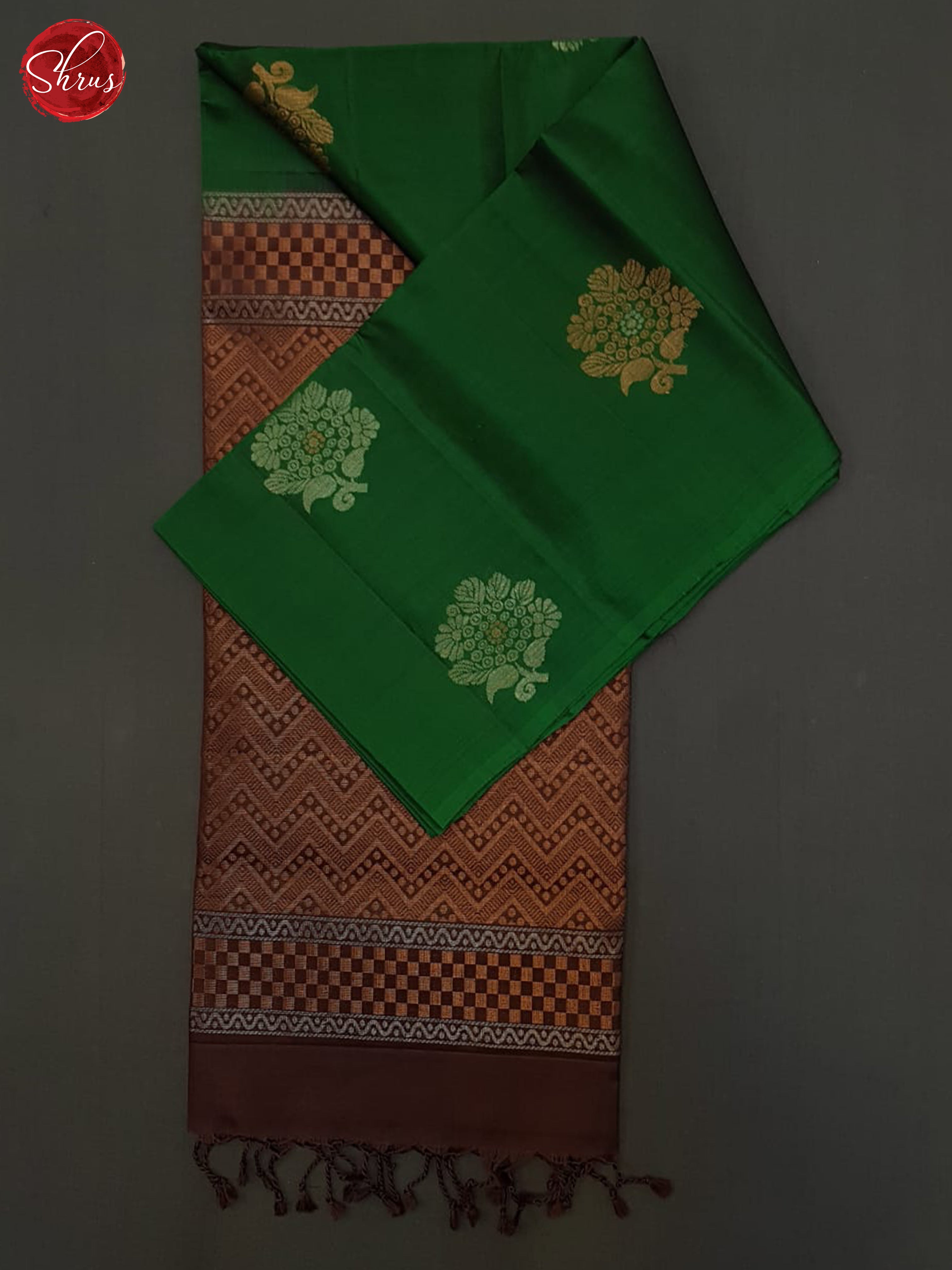 Green & Brown - Soft Silk Halfpure Saree - Shop on ShrusEternity.com