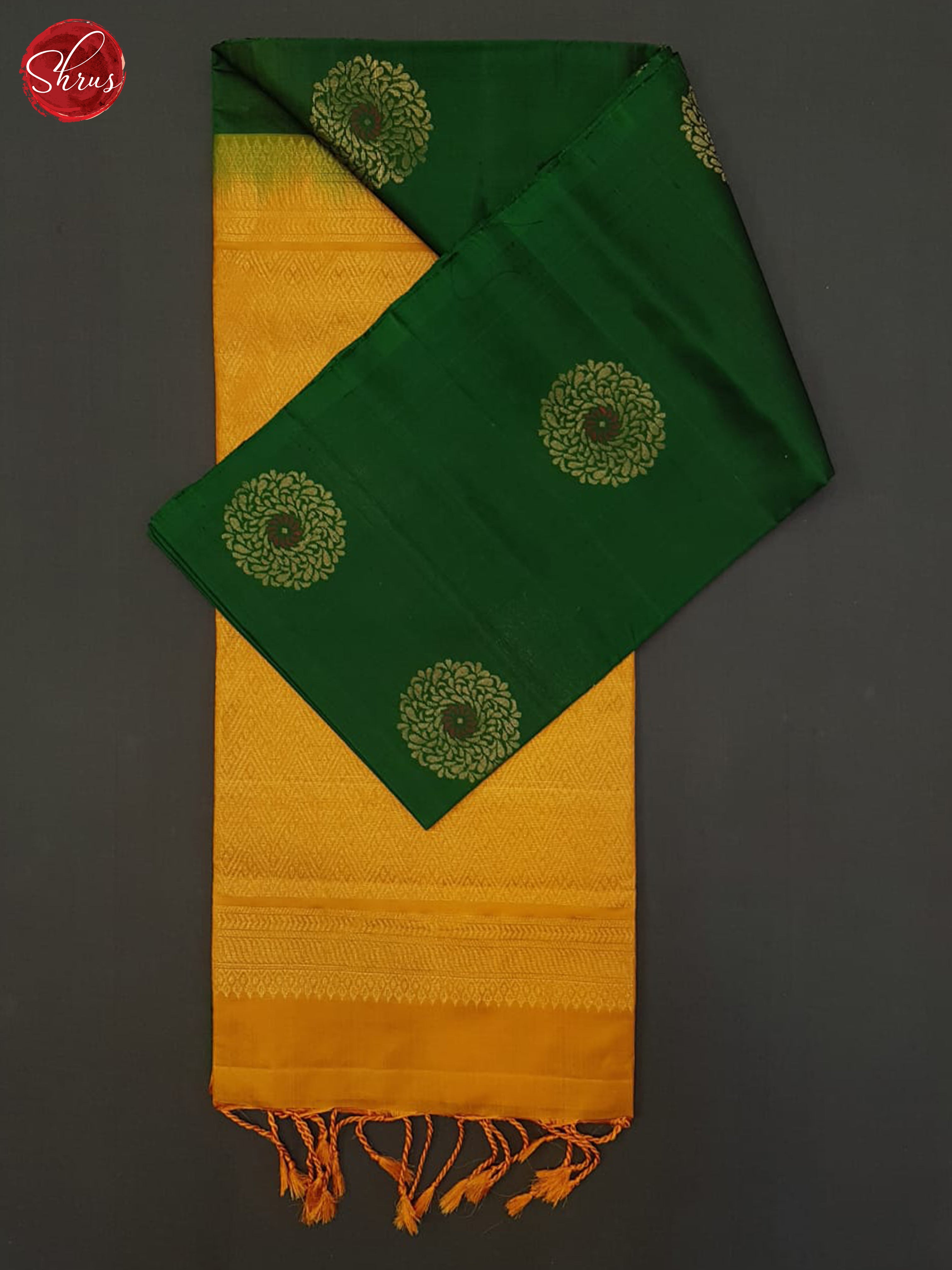 Green & Mustard - Soft Silk Halfpure Saree - Shop on ShrusEternity.com