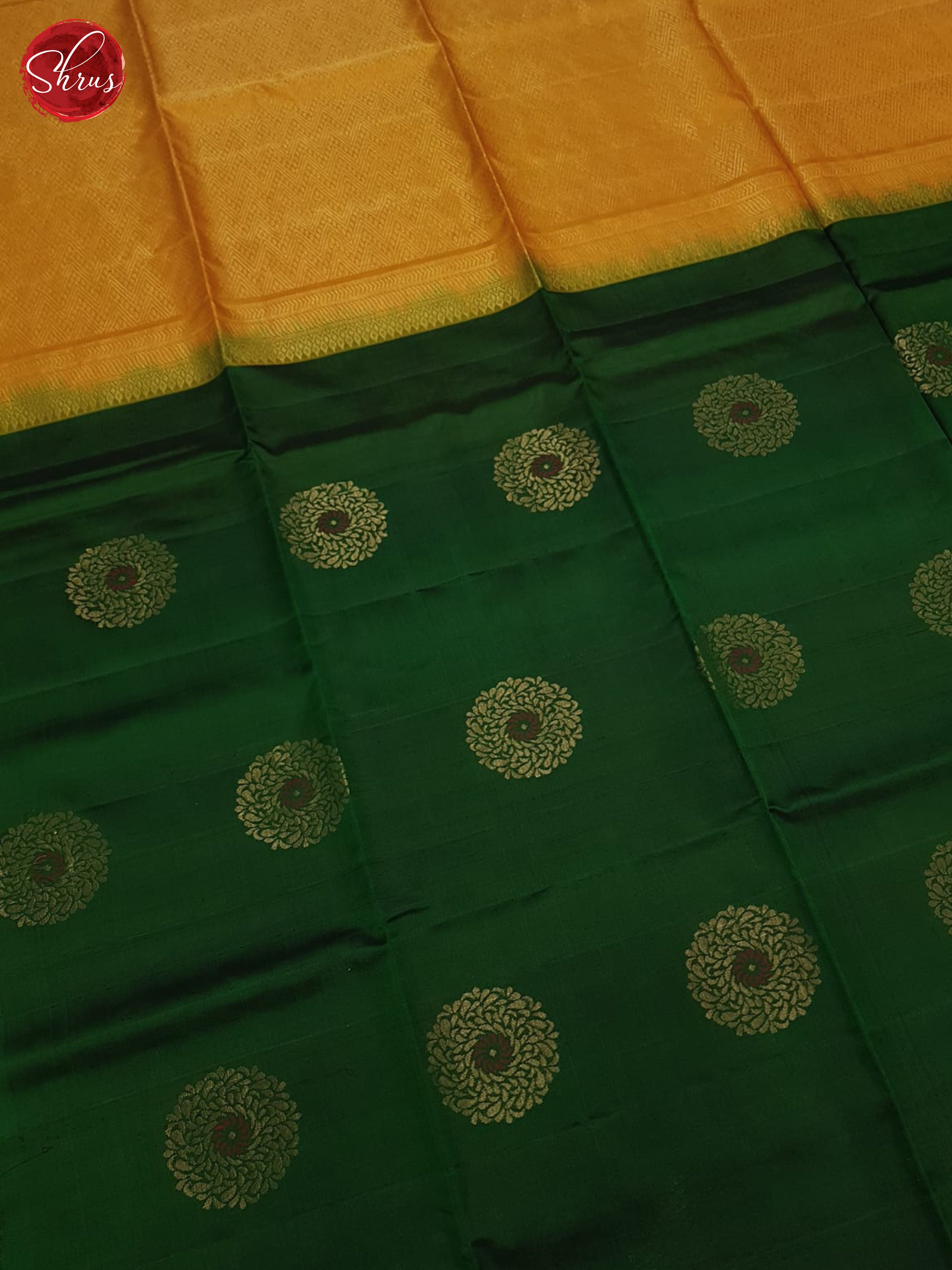 Green & Mustard - Soft Silk Halfpure Saree - Shop on ShrusEternity.com