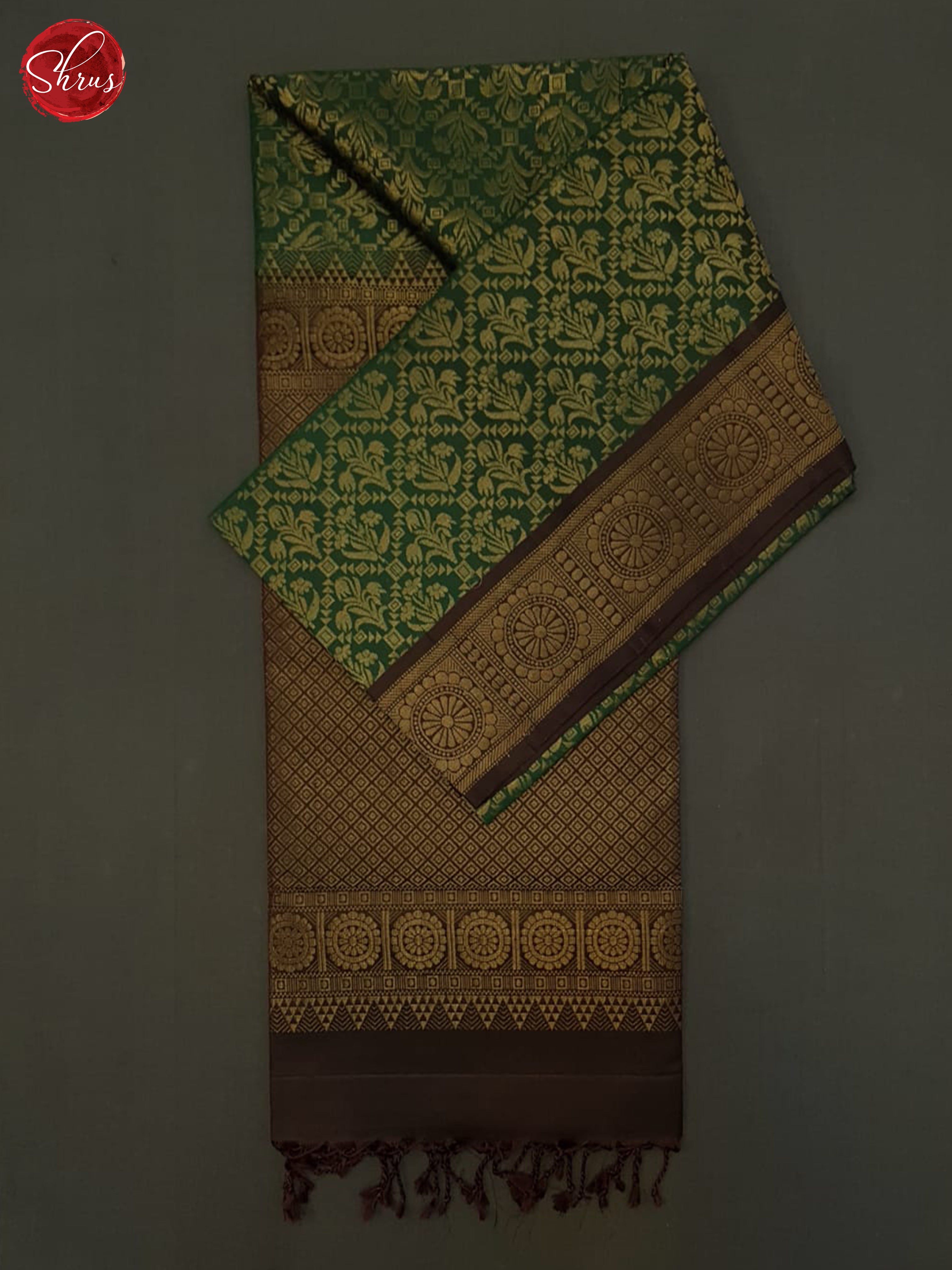 Green  & Brown- Soft Silk Halfpure Saree - Shop on ShrusEternity.com