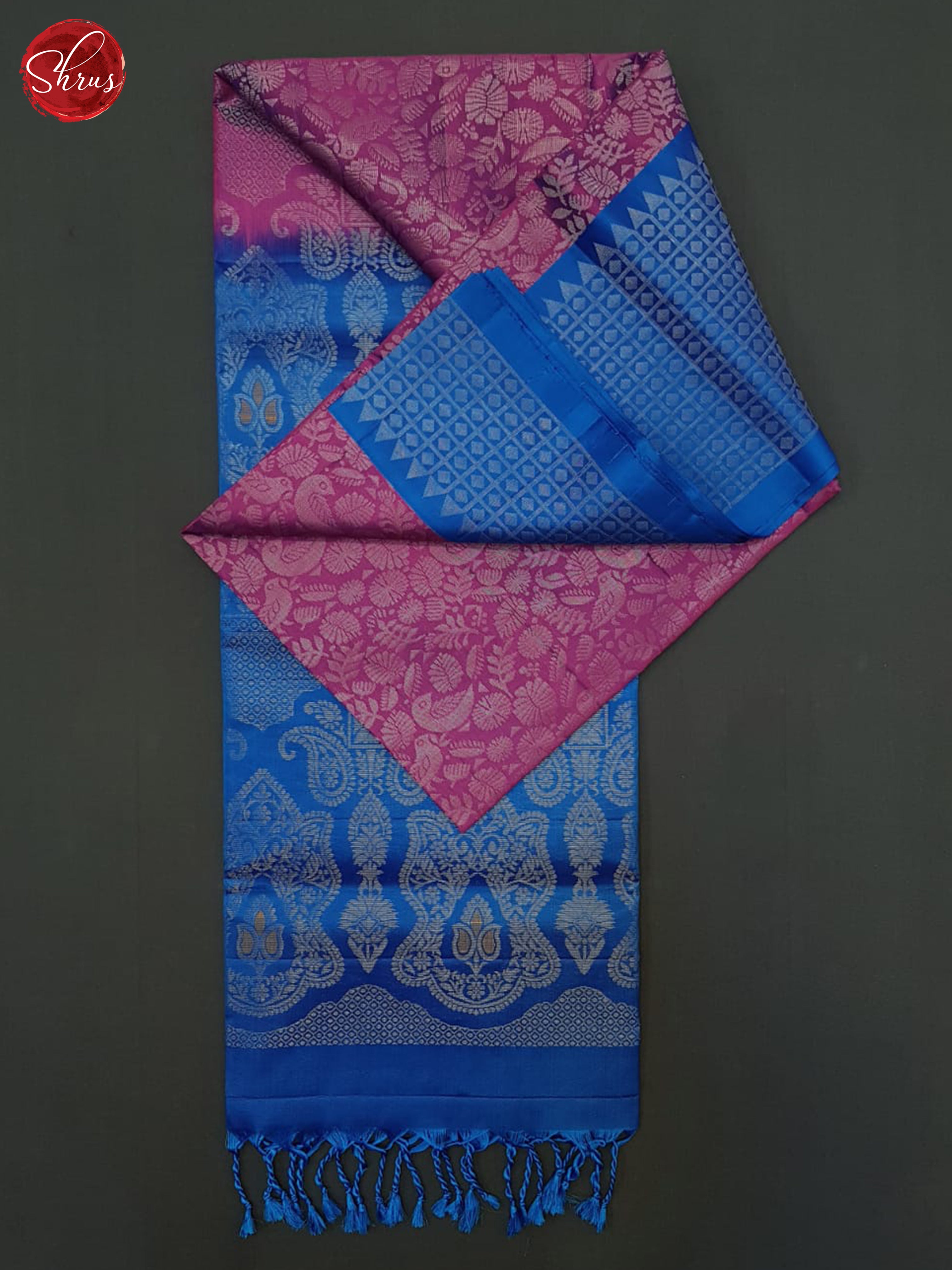 Pink & Blue - Soft Silk Halfpure Saree - Shop on ShrusEternity.com