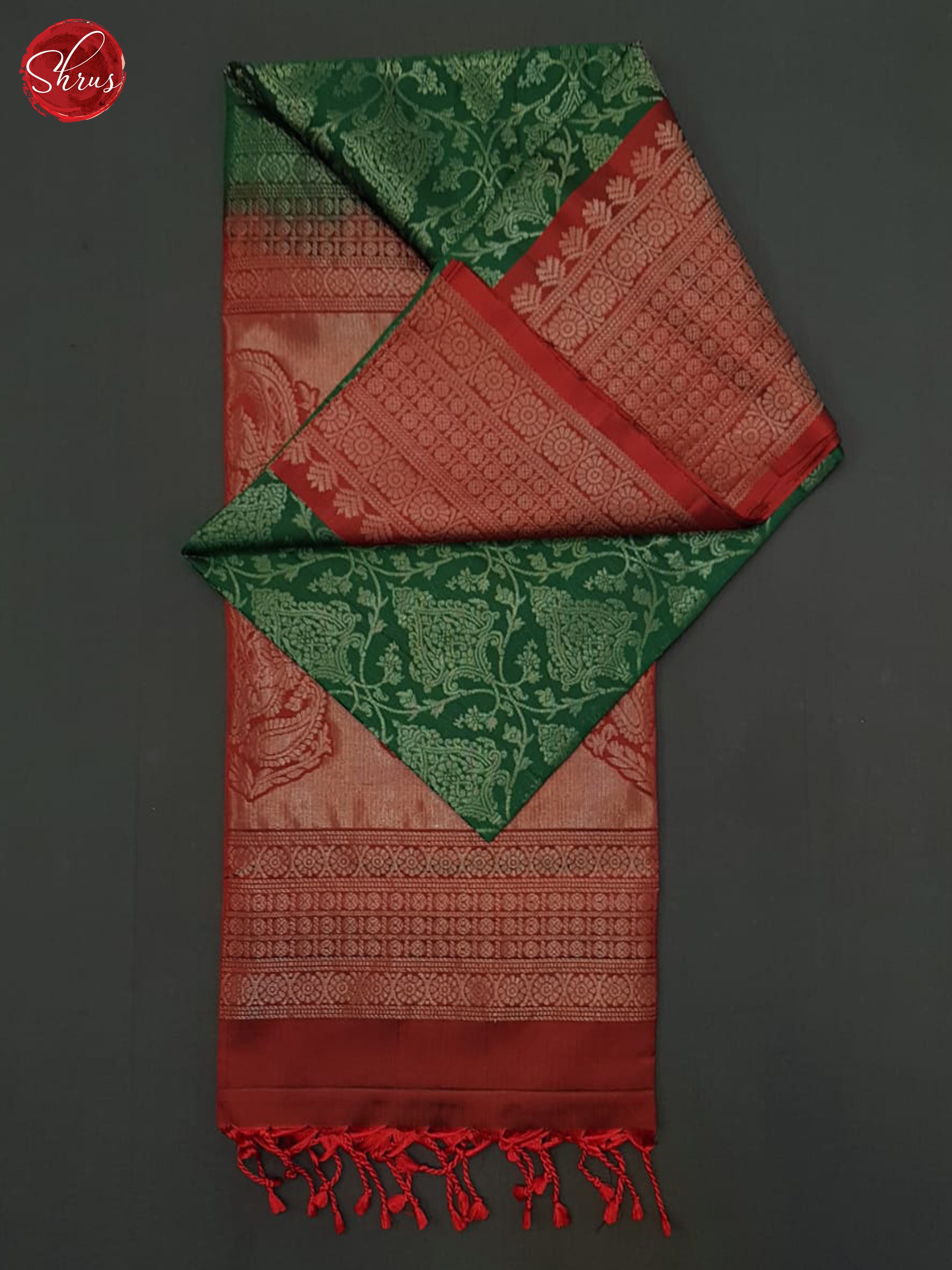 Green & Red - Soft Silk Halfpure Saree - Shop on ShrusEternity.com