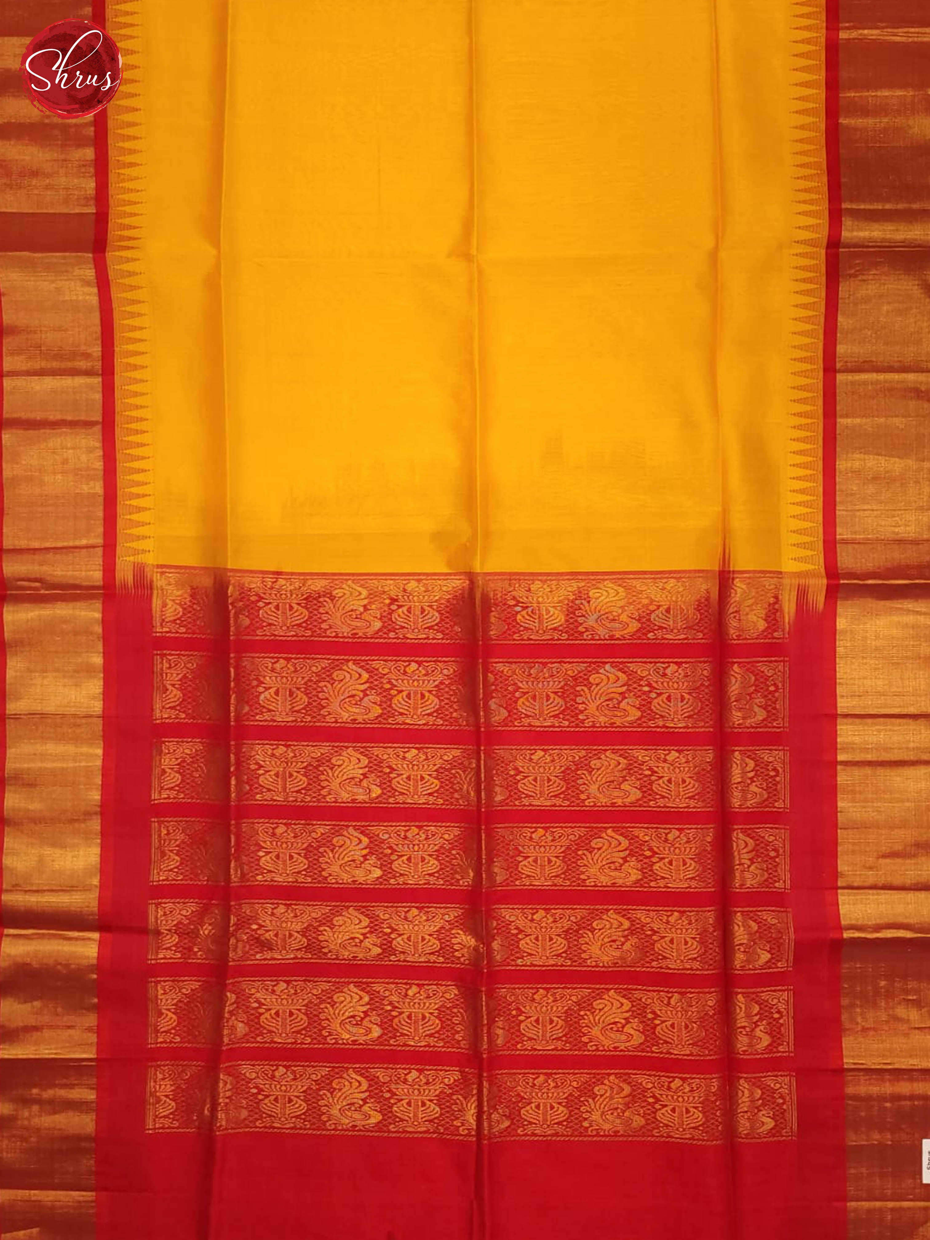 yellow and Red-Silk cotton saree - Shop on ShrusEternity.com