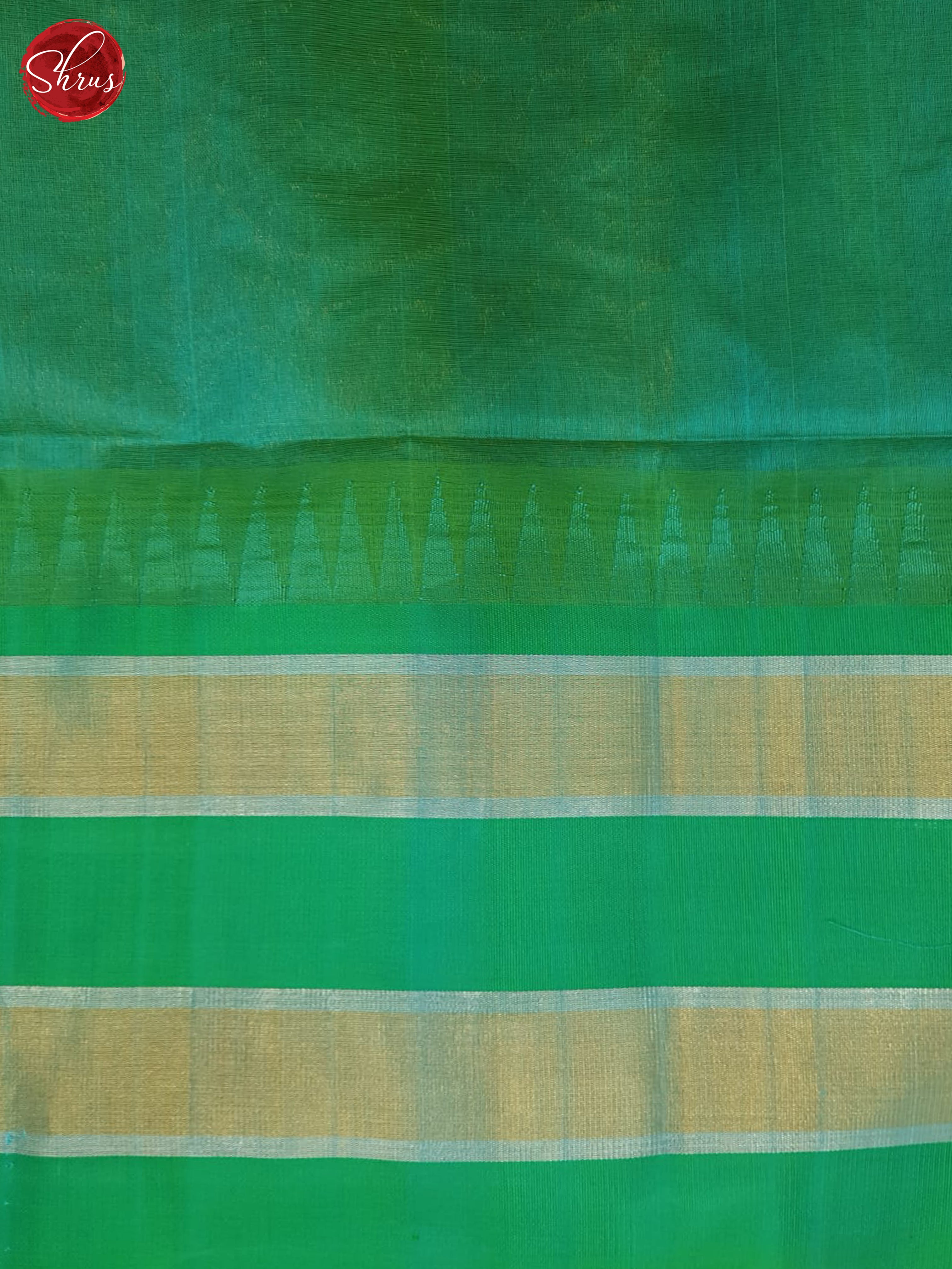 Cream & Teal Green - Silk Cotton Saree - Shop on ShrusEternity.com