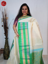 Cream & Teal Green - Silk Cotton Saree - Shop on ShrusEternity.com