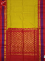 Lime Green & Red- Silk Cotton Saree - Shop on ShrusEternity.com