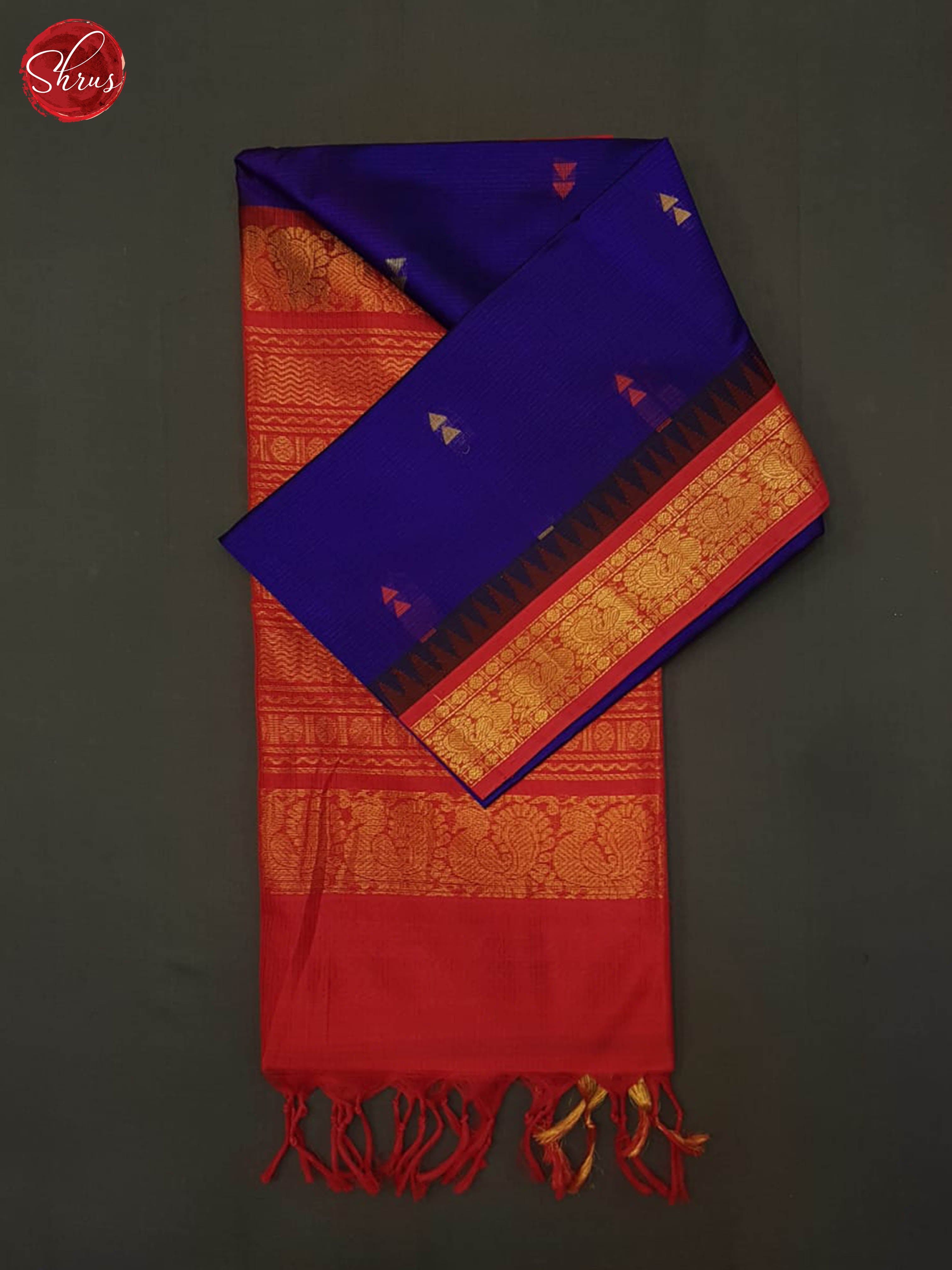 Blue And Red-Silk cotton Saree - Shop on ShrusEternity.com