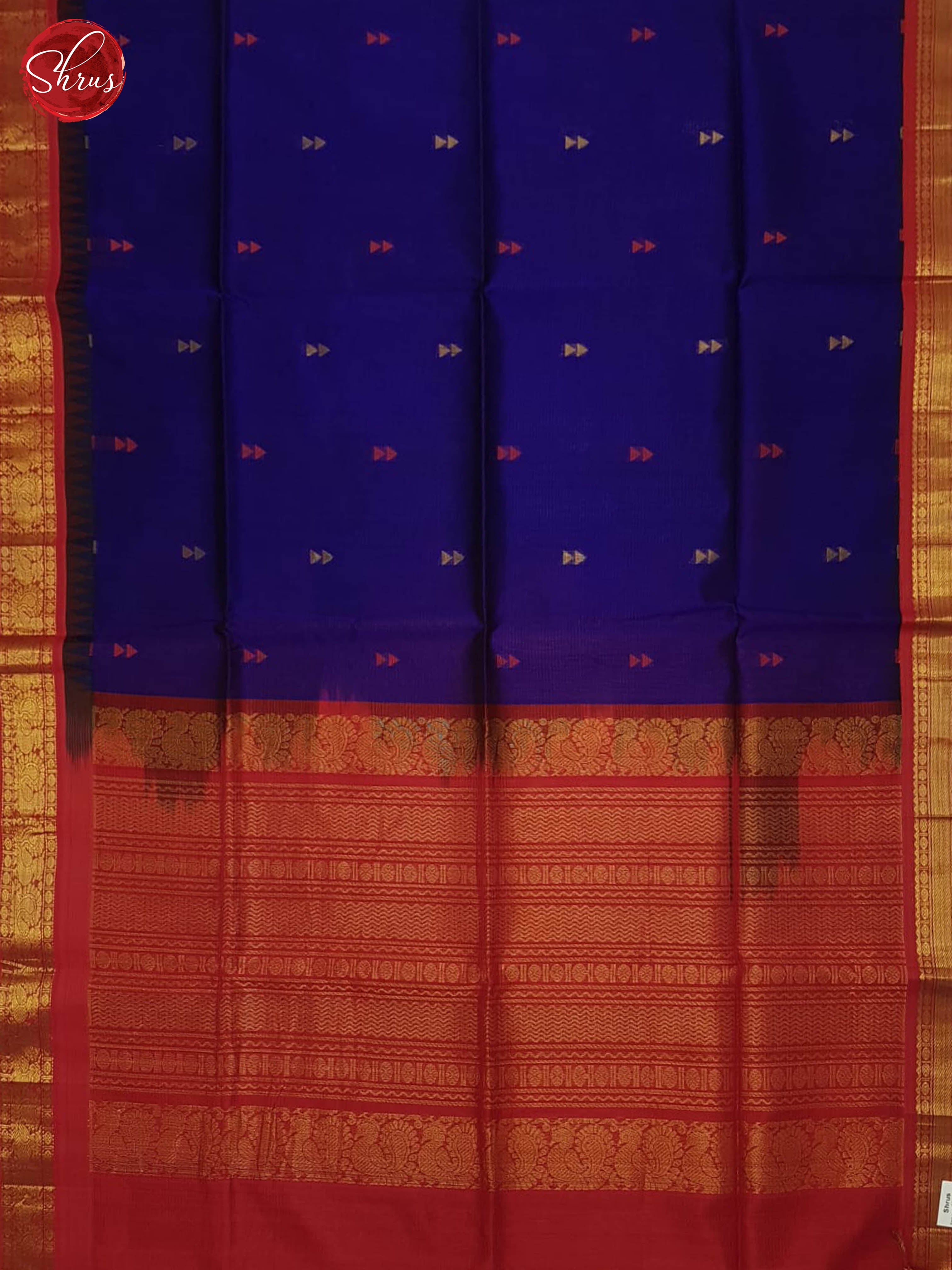 Blue And Red-Silk cotton Saree - Shop on ShrusEternity.com