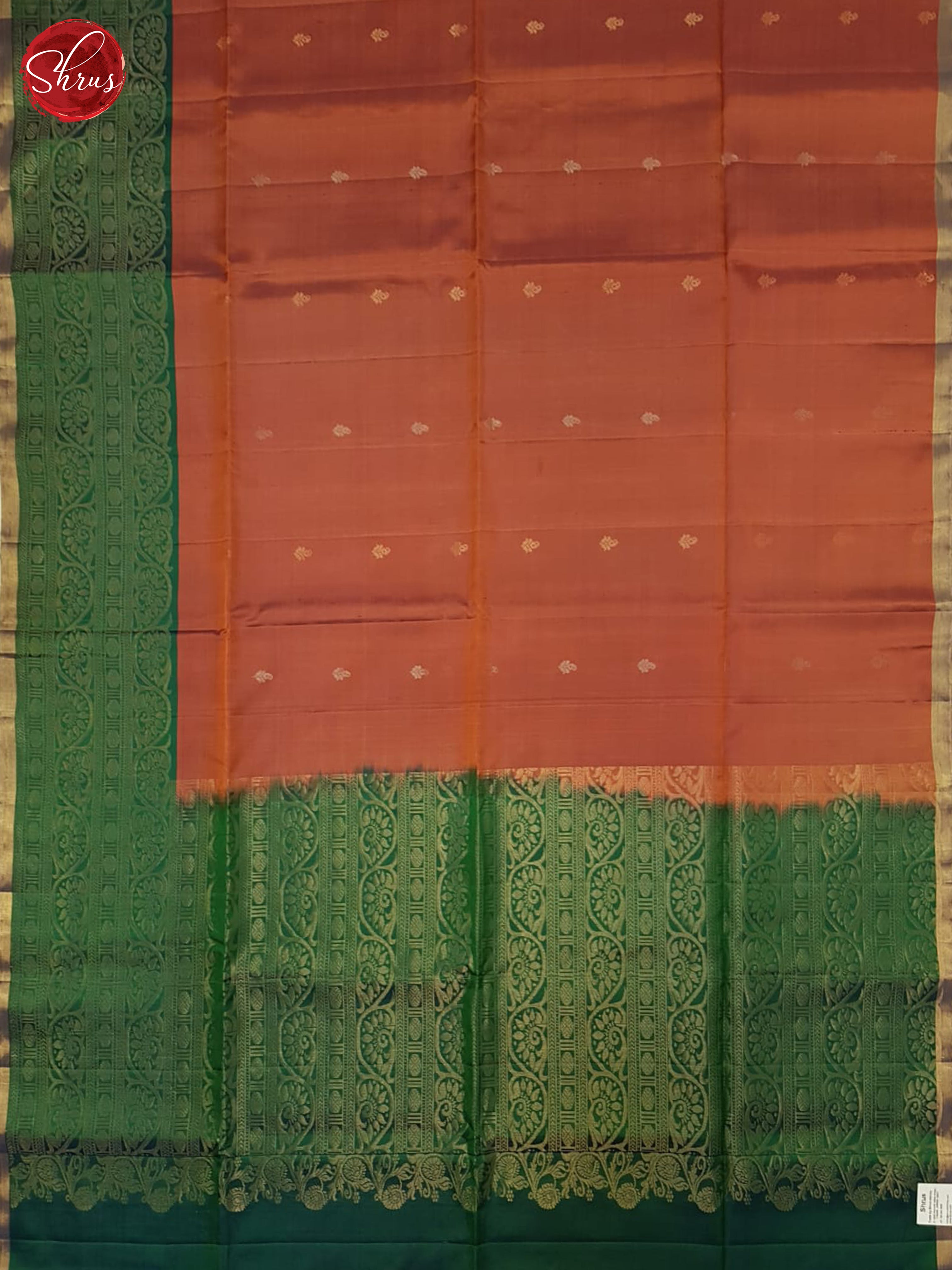 Brick Red & Green - Soft Silk Halfpure Saree - Shop on ShrusEternity.com