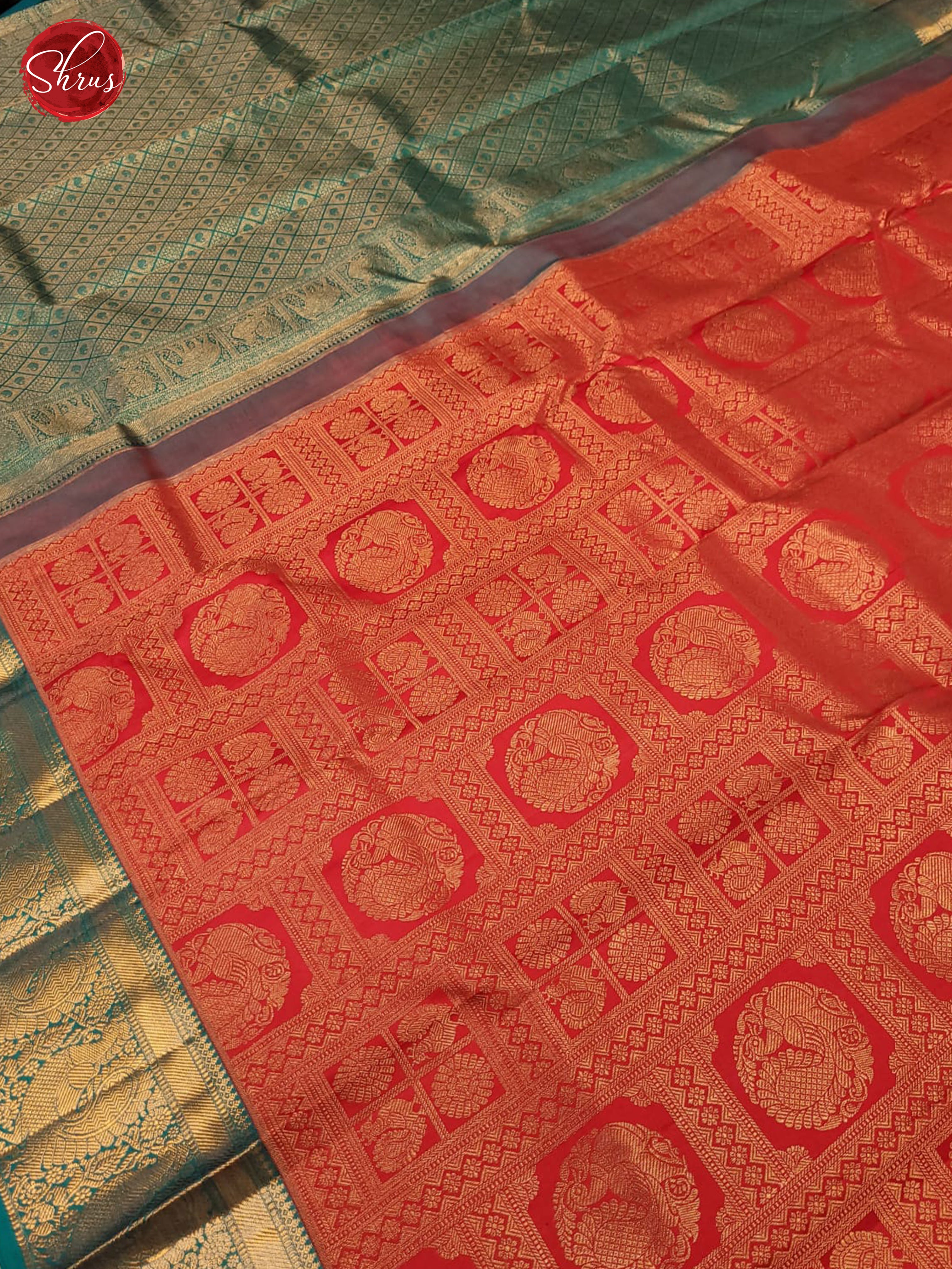 Red & Green- Kanchipuram silk Saree - Shop on ShrusEternity.com